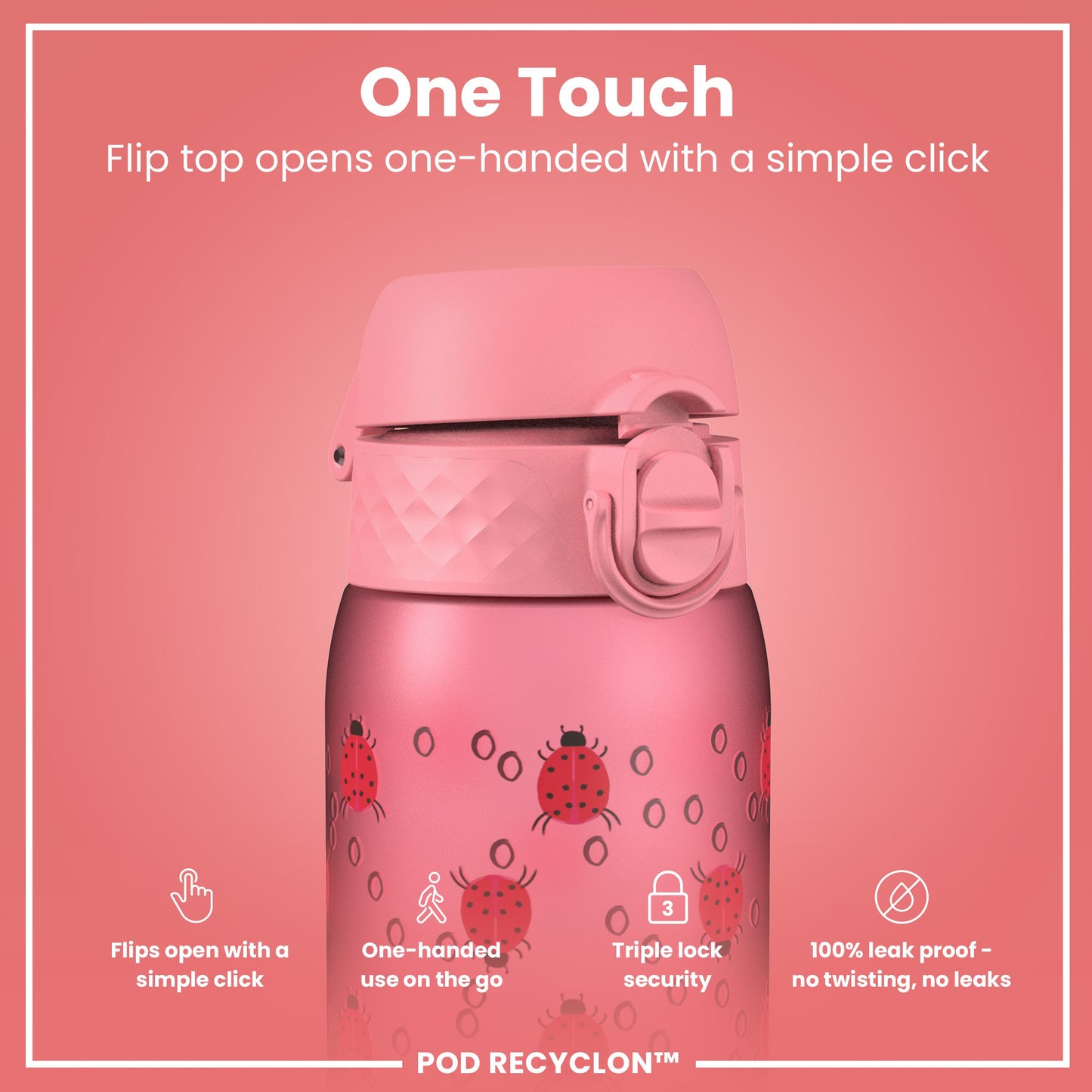 Leak Proof Kids' Water Bottle, Recyclon, Ladybugs, 350ml (12oz)