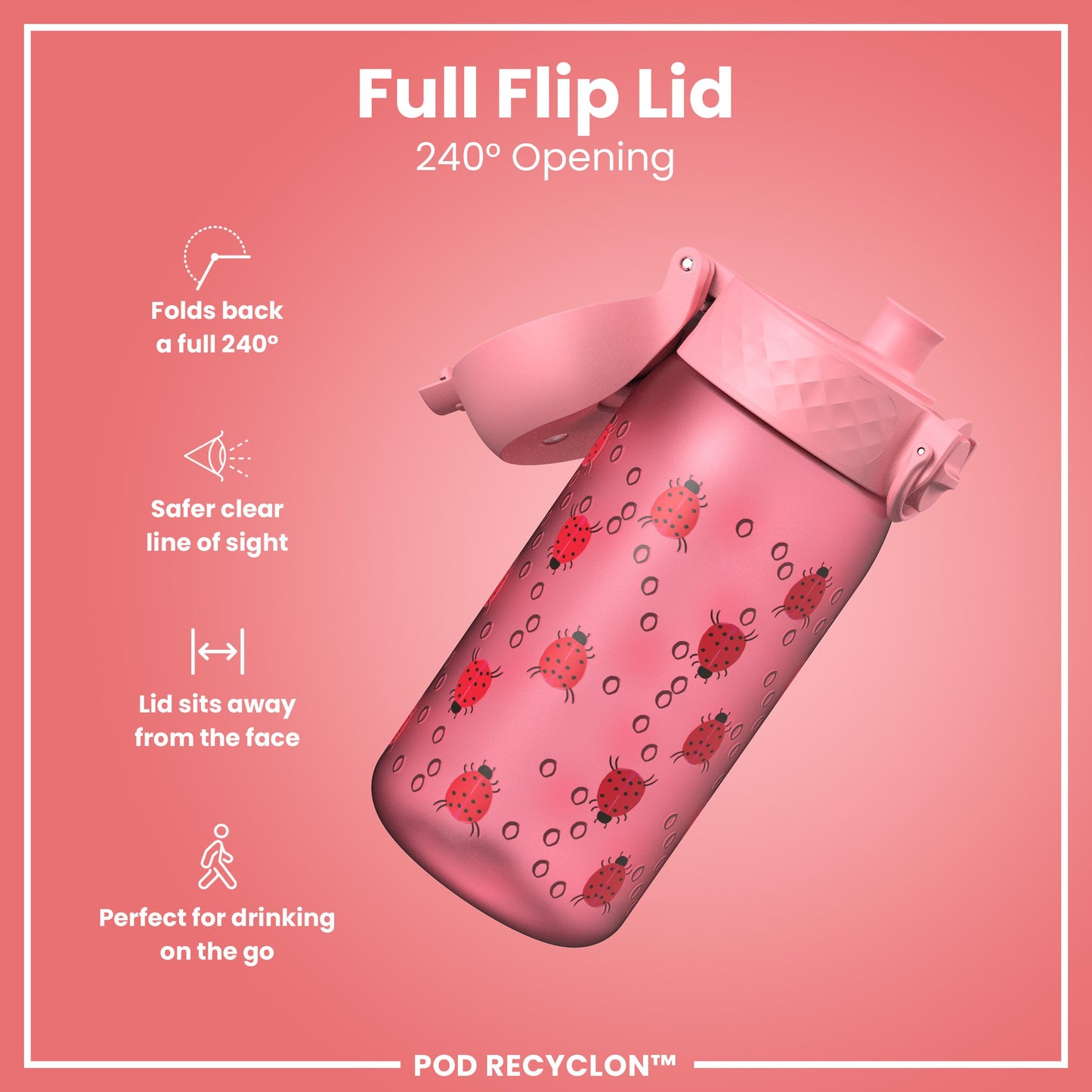 Leak Proof Kids' Water Bottle, Recyclon, Ladybugs, 350ml (12oz)