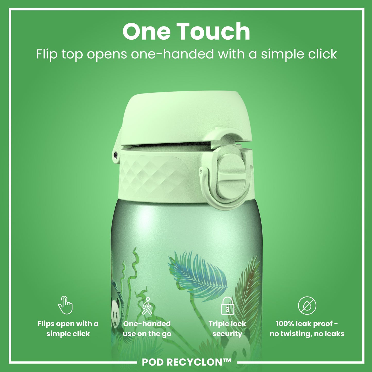 Leak Proof Kids' Water Bottle, Recyclon, Pandas, 350ml (12oz)