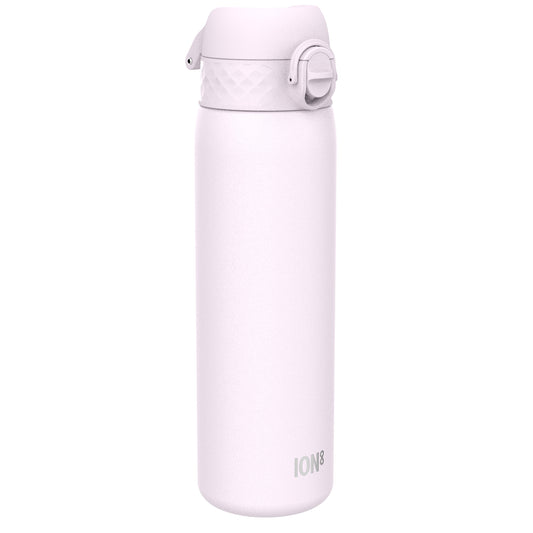 A light purple water bottle stands upright against a white background. The bottle has a screw-on lid and the word "ION8" is printed near the bottom.