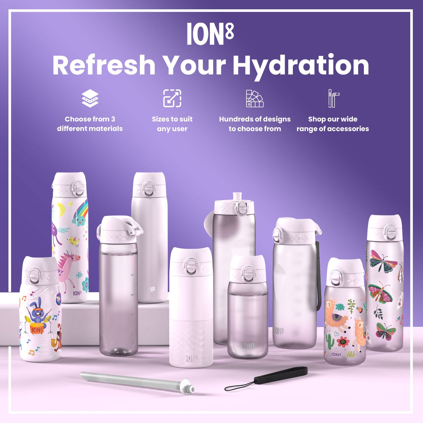 Leak Proof Kids Water Bottle, Stainless Steel, Unicorns, 400ml (13oz)