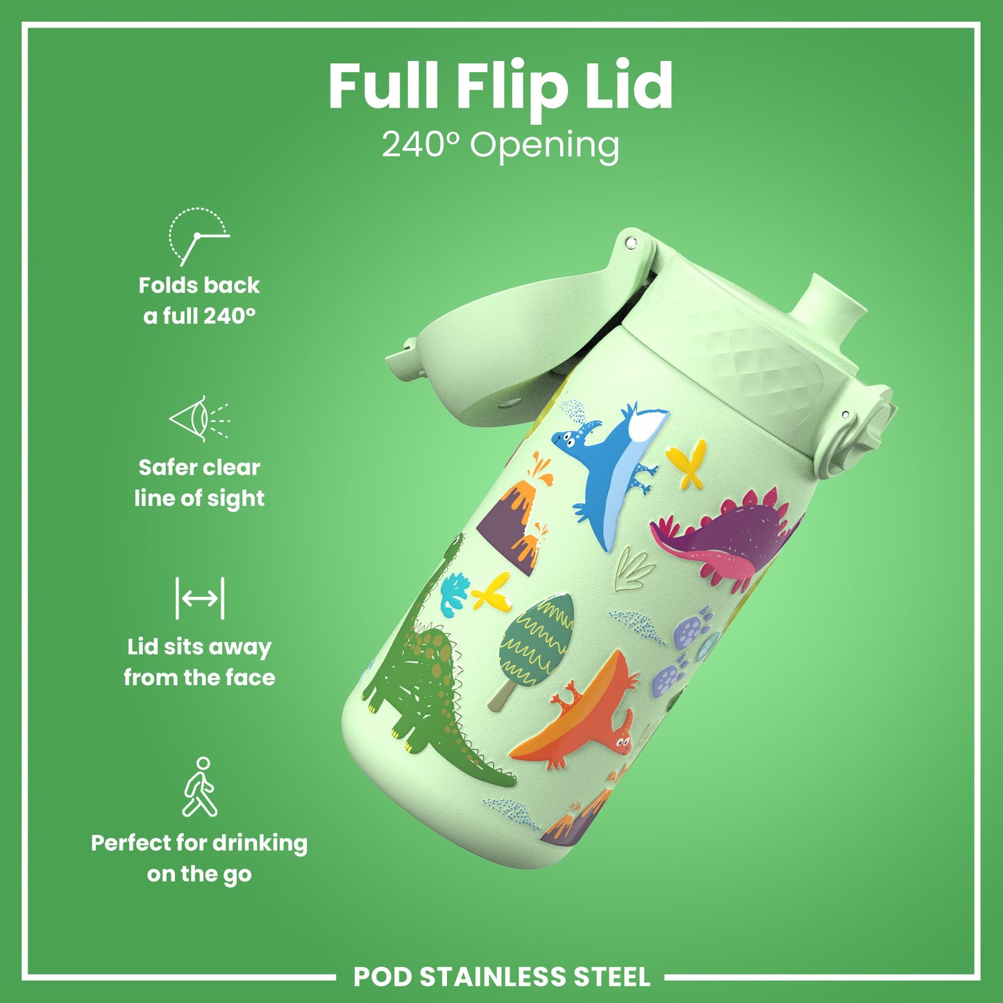 Leak Proof Thermal Steel Water Bottle, Insulated, Dinosaurs, 320ml (11oz)