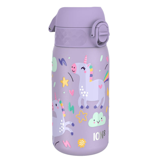Leak Proof Kids Water Bottle, Stainless Steel, Purple Unicorns, 400ml (13oz)