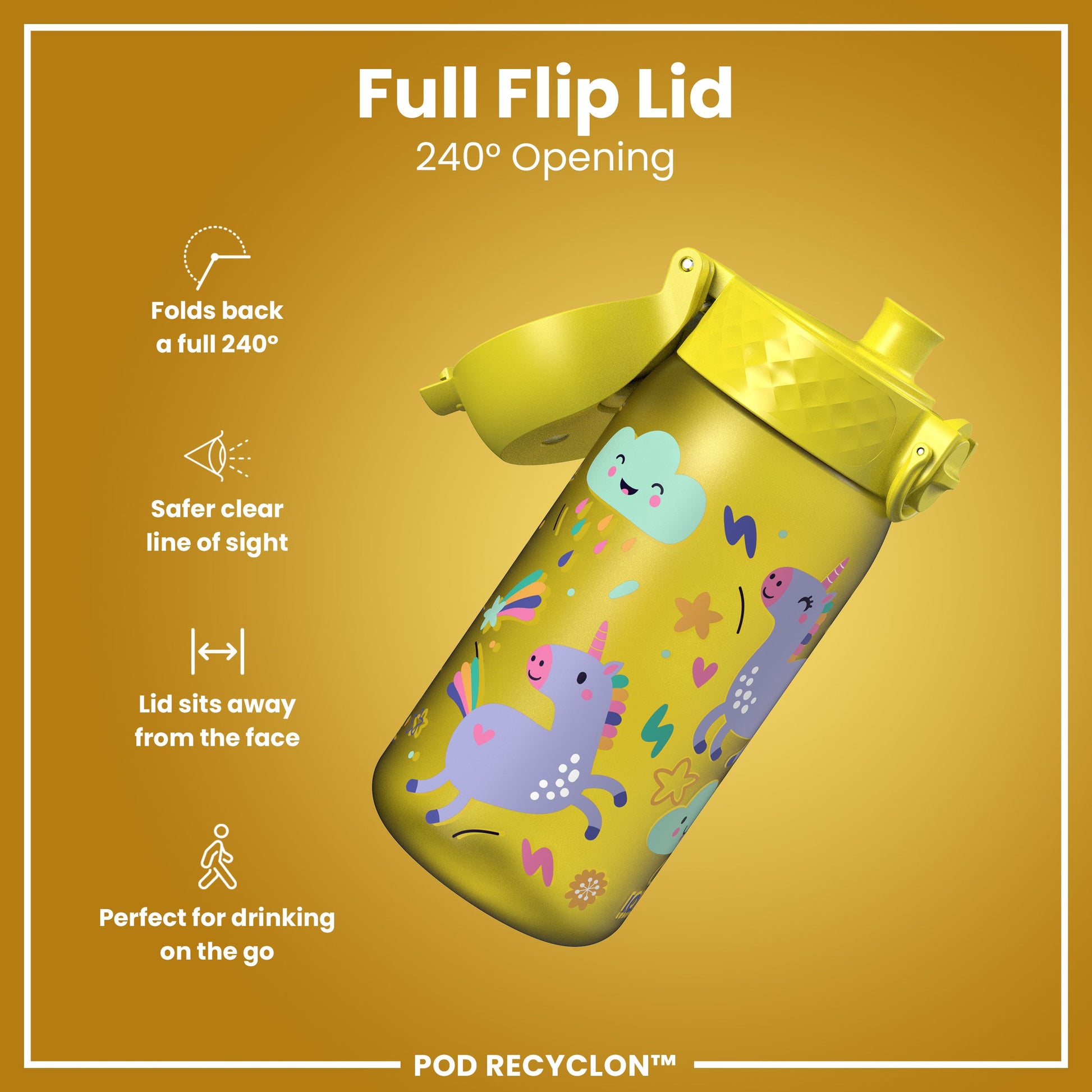 Auslaufsichere Kinderwasserflasche, Recyclon™, Einhörner, 350 ml (12 oz)