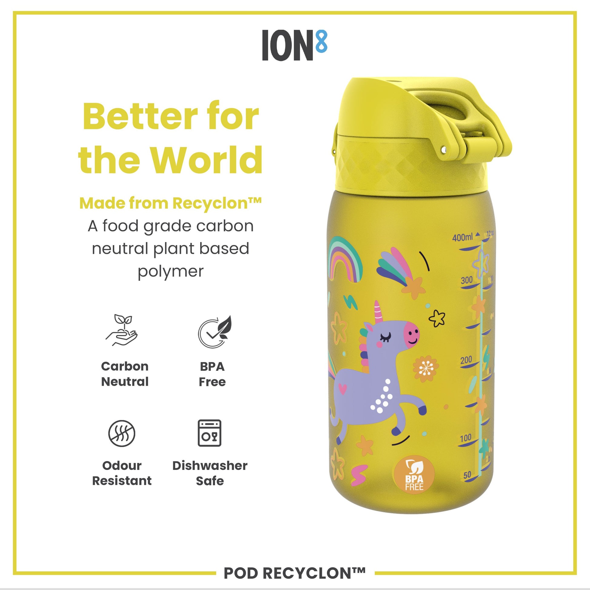 Auslaufsichere Kinderwasserflasche, Recyclon™, Einhörner, 350 ml (12 oz)