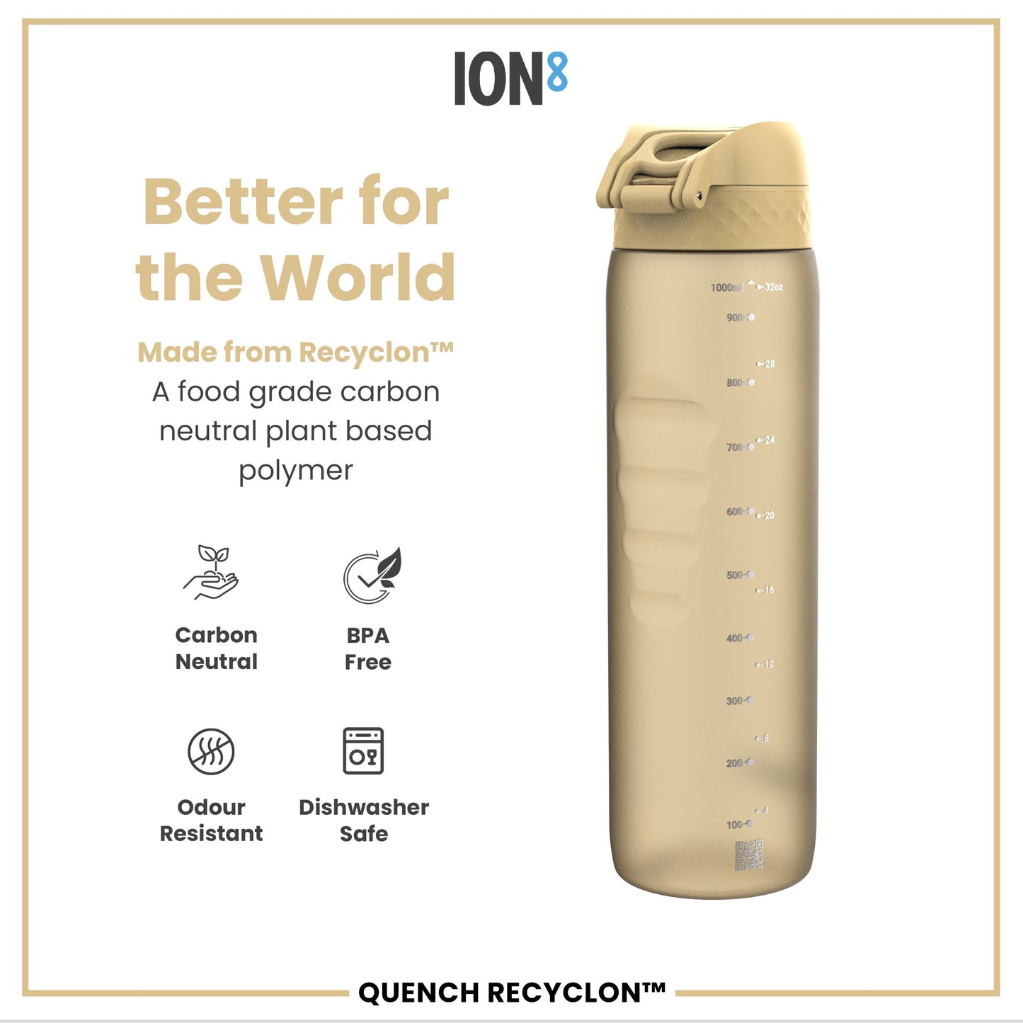 Leak Proof 1 litre Water Bottle, Recyclon, Desert, 1L