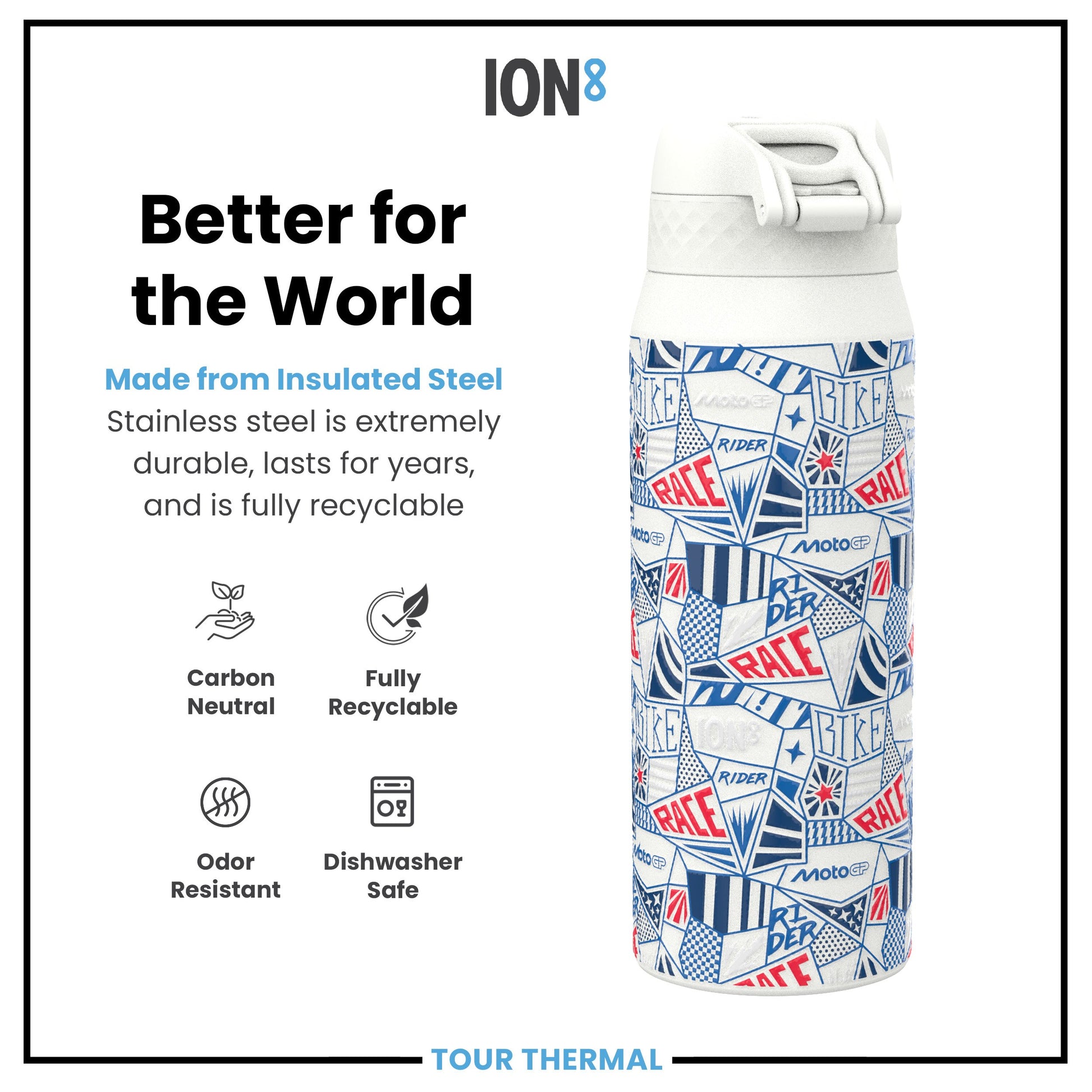 MotoGP X ION8 Insulated Steel Water Bottle, MotoGP Street, 750ml (24oz)