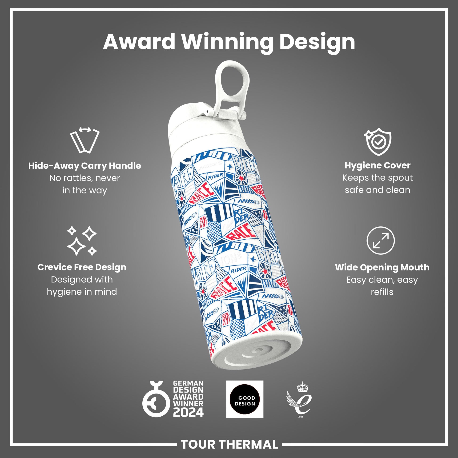 MotoGP X ION8 Insulated Steel Water Bottle, MotoGP Street, 750ml (24oz)