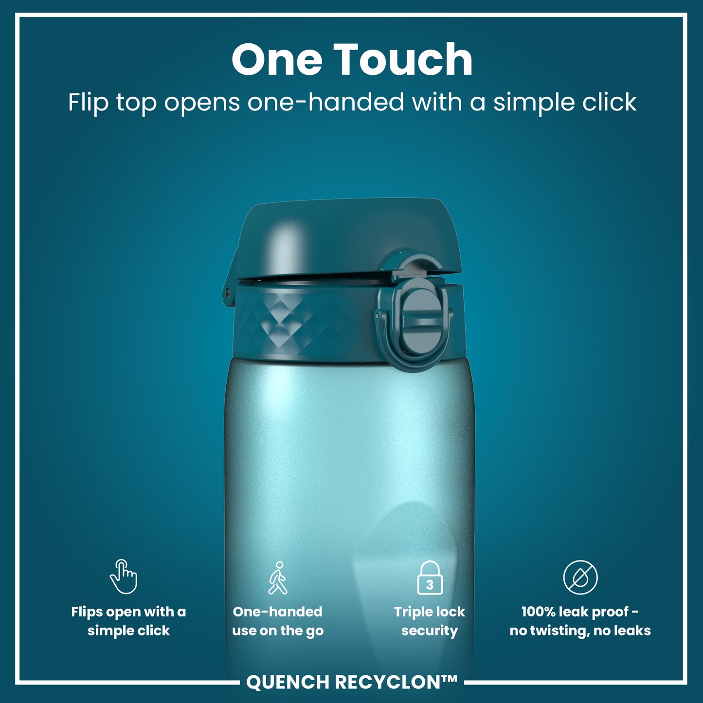 Leak Proof 1 Litre Water Bottle with Times to Drink, Recyclon, Teal & Blue, 1L