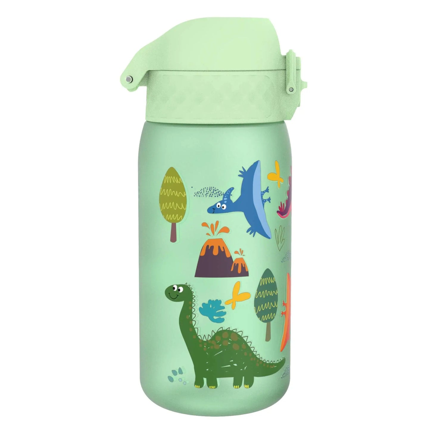 Side View of Ion8 Leak Proof Kids Water Bottle, BPA Free, Dinosaur, Green, 400ml (13oz)