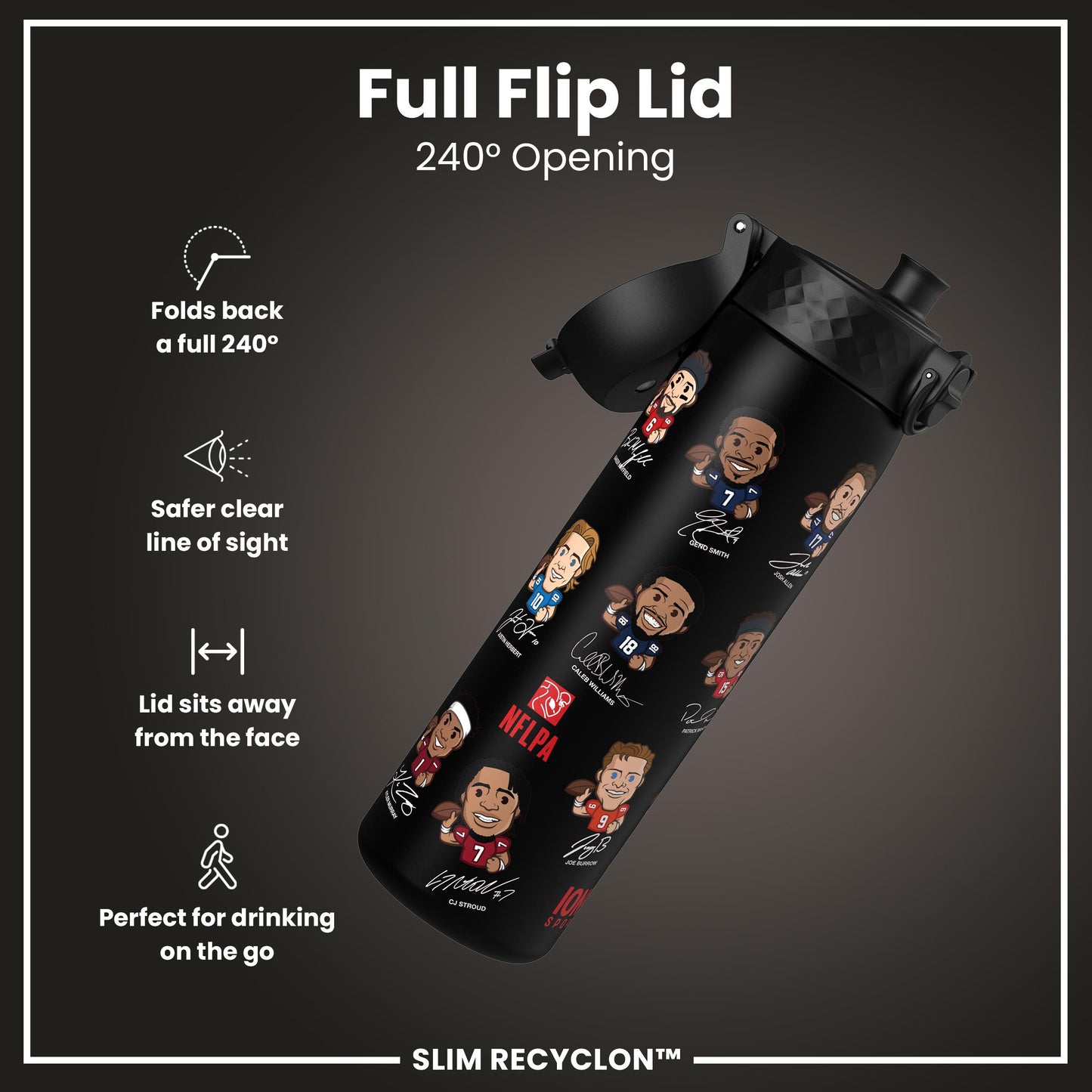 Leak Proof NFLPA Water Bottle, Recyclon, Quarterbacks, 500ml (18oz)