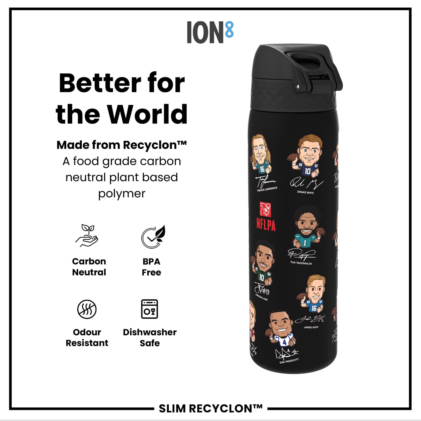 Leak Proof NFLPA Water Bottle, Recyclon, Quarterbacks, 500ml (18oz)