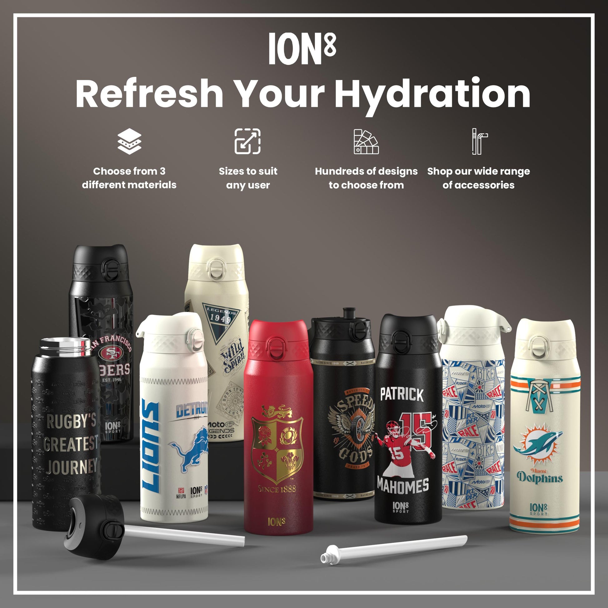 Leak Proof NFLPA Water Bottle, Recyclon, Wide Receivers, 500ml (18oz)