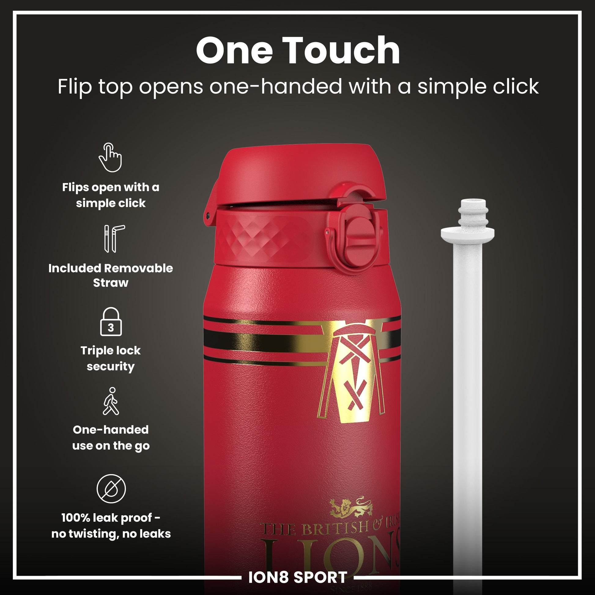 Lions X ION8 Insulated Steel Water Bottle, British & Irish Lions, Heritage, 750ml (24oz)