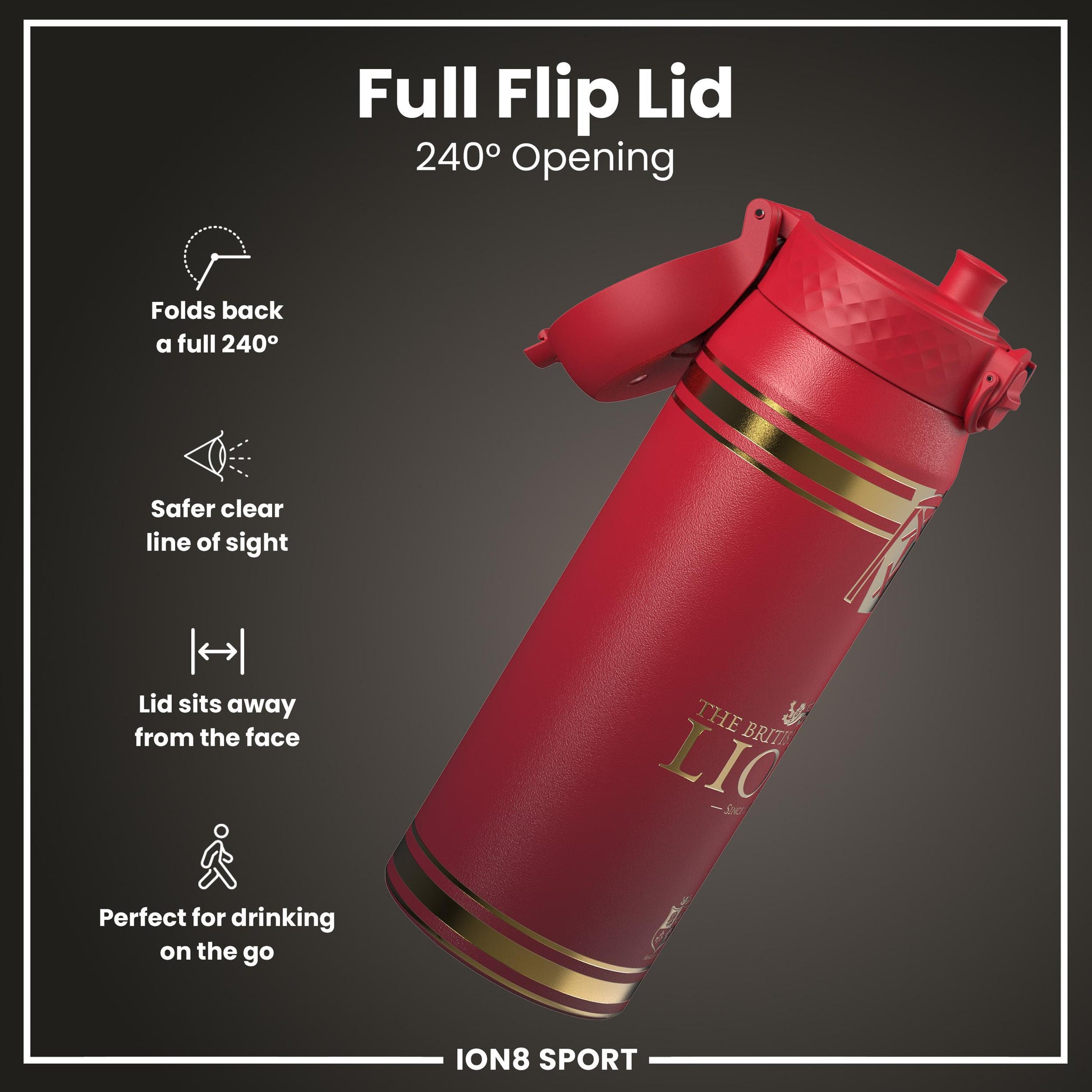 Lions X ION8 Insulated Steel Water Bottle, British & Irish Lions, Heritage, 750ml (24oz)