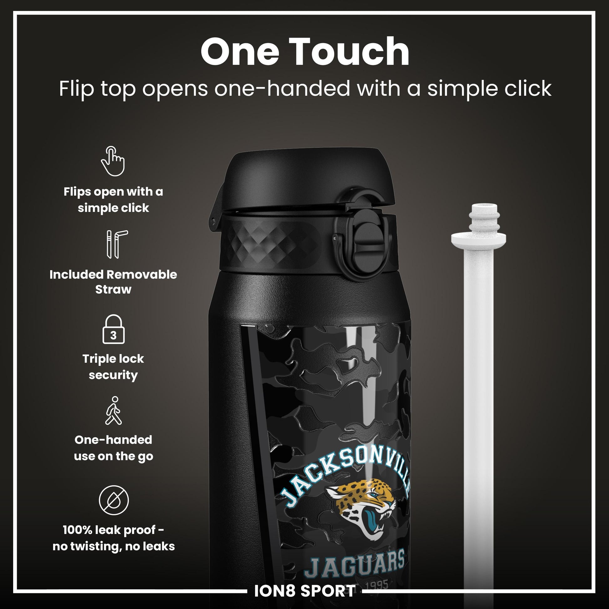 NFL x ION8 Insulated Steel Water Bottle, NFL Jaguars, 750ml (24oz)