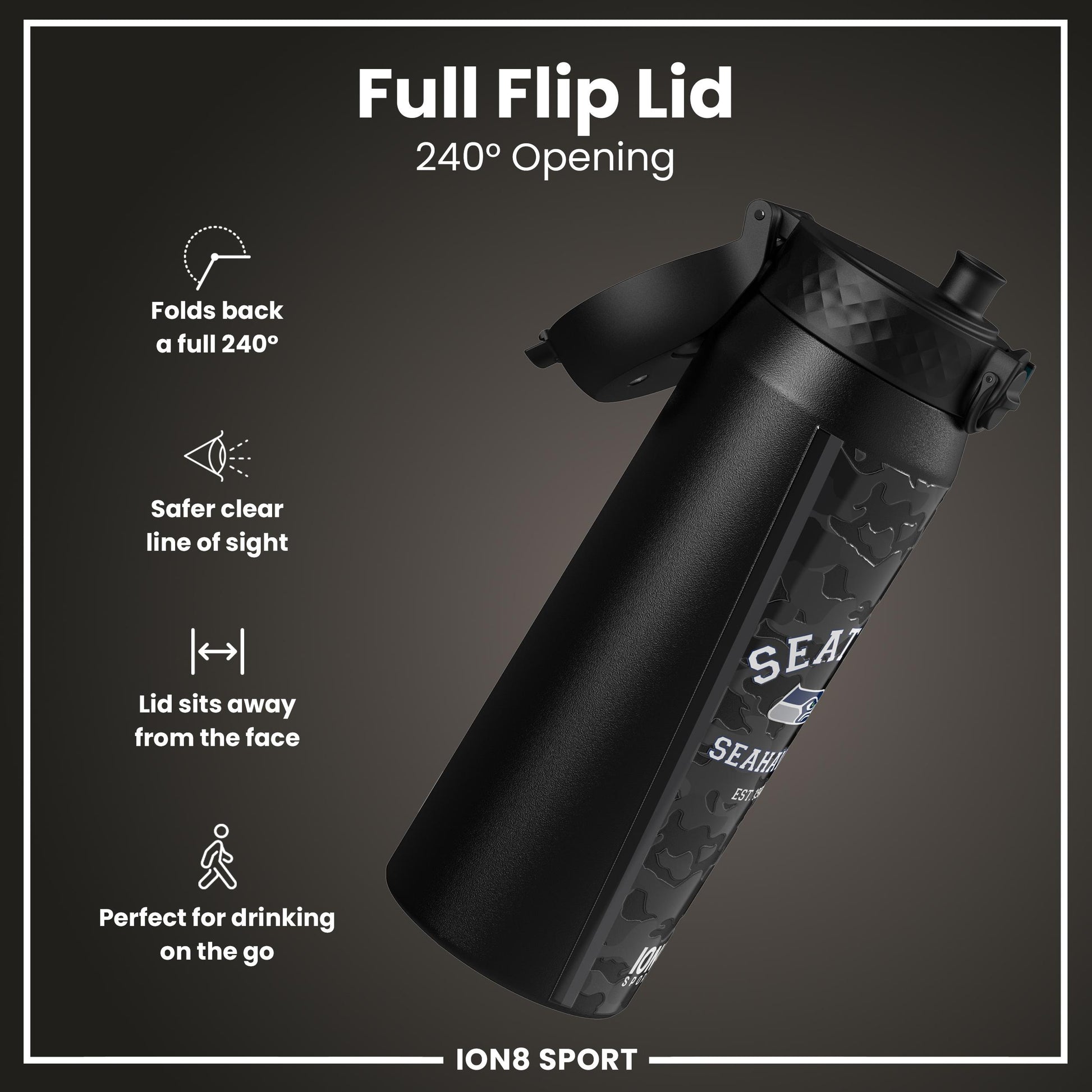 NFL x ION8 Insulated Steel Water Bottle, NFL Seahawks, 750ml (24oz)