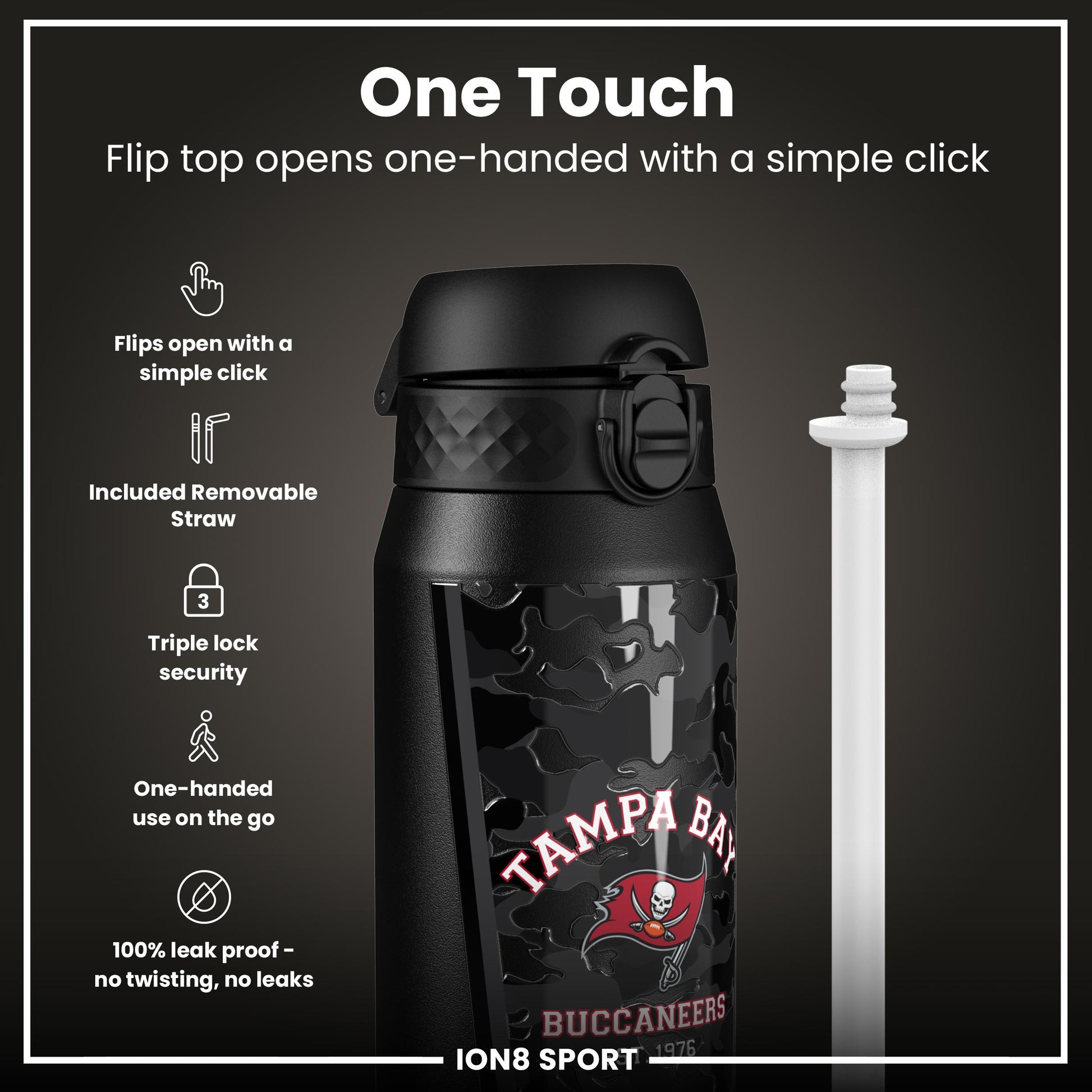 NFL x ION8 Insulated Steel Water Bottle, NFL Buccaneers, 750ml (24oz)