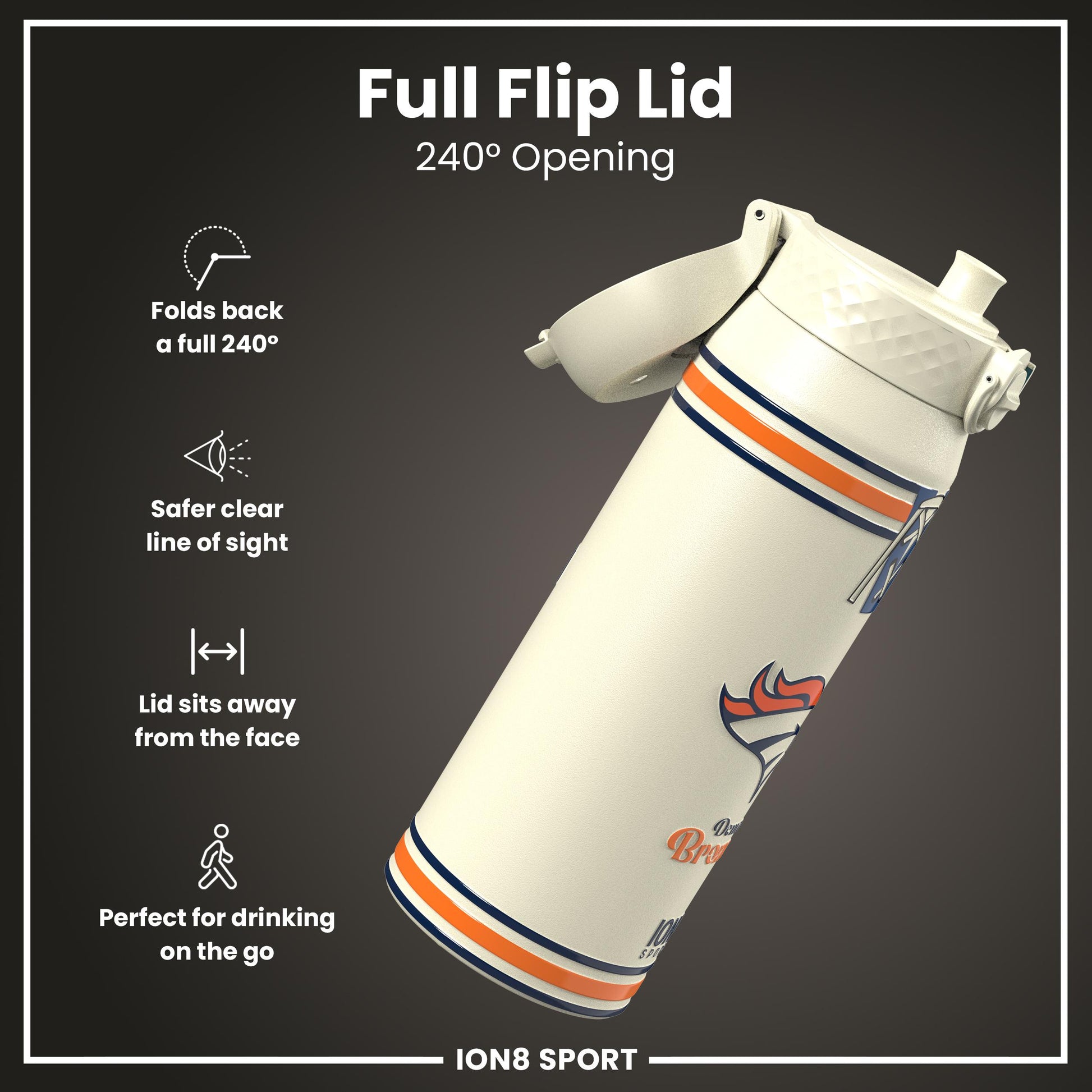 NFL x ION8 Insulated Steel Water Bottle, NFL Broncos, 750ml (24oz)