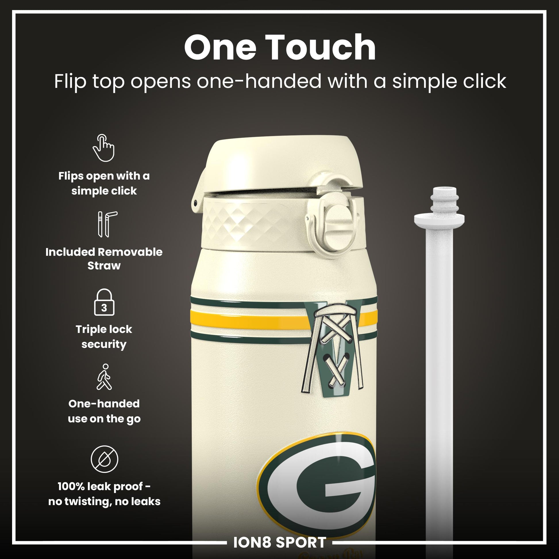 NFL x ION8 Insulated Steel Water Bottle, NFL Packers, 750ml (24oz)