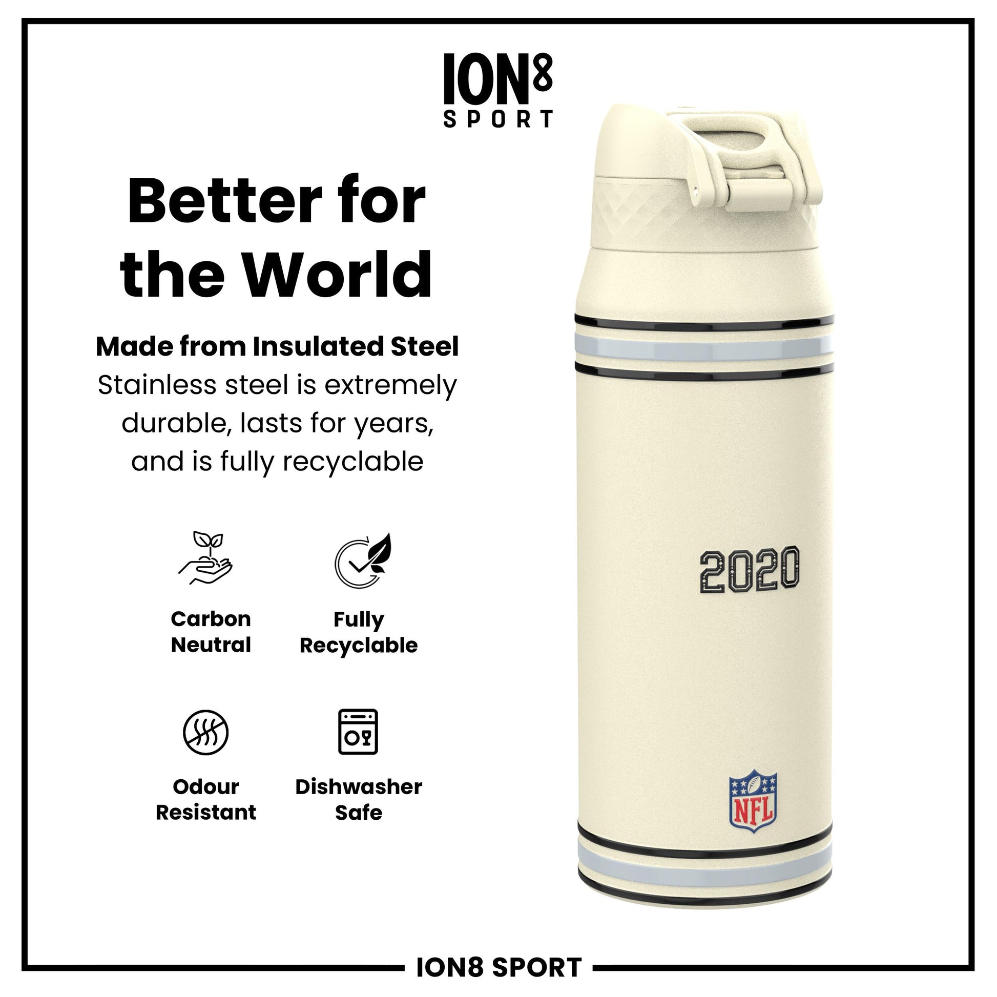 NFL x ION8 Insulated Steel Water Bottle, NFL Raiders, 750ml (24oz)