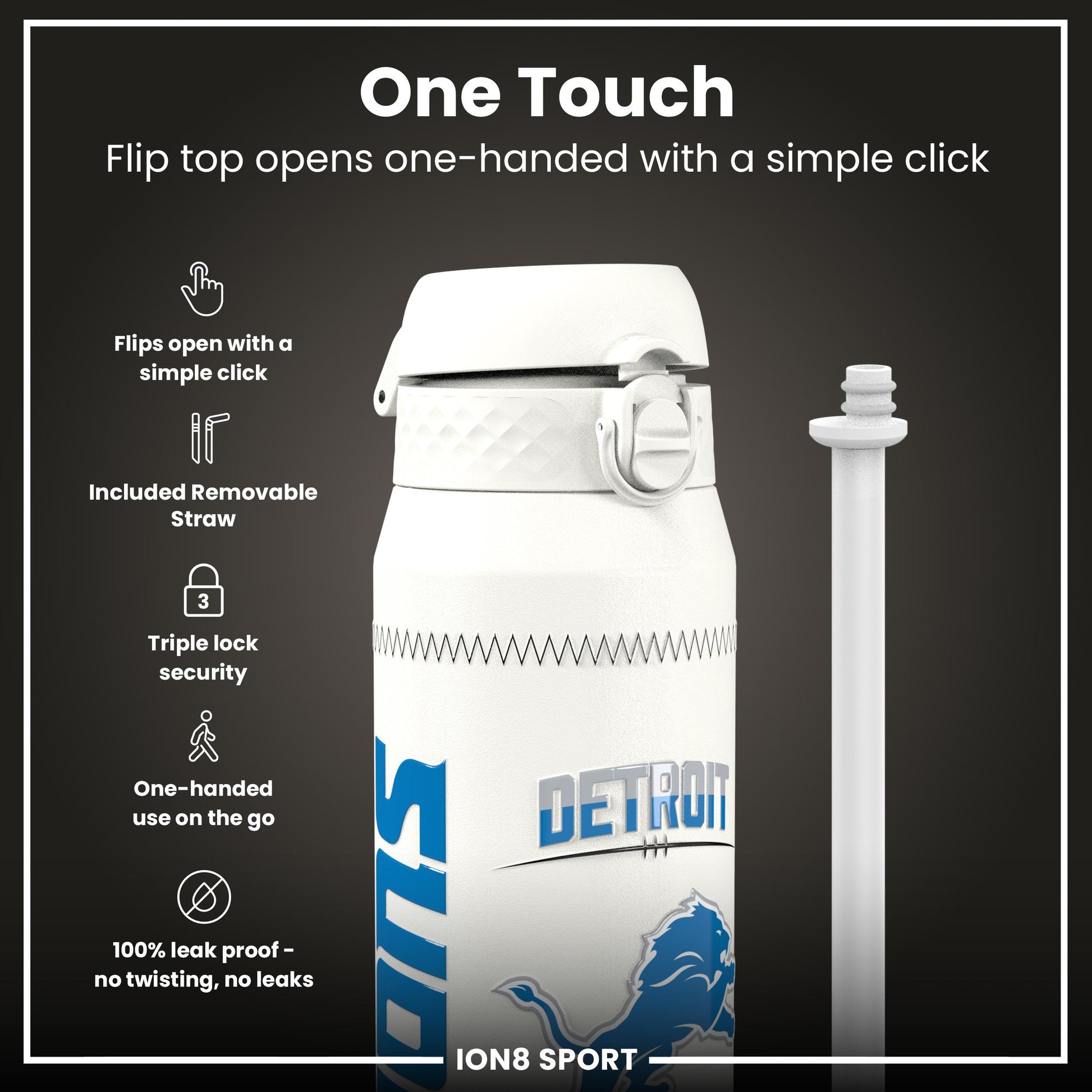 NFL x Ion8 Sports, Insulated Bottle, GameDay Series, Hutchinson Lions, 750ml (24oz)