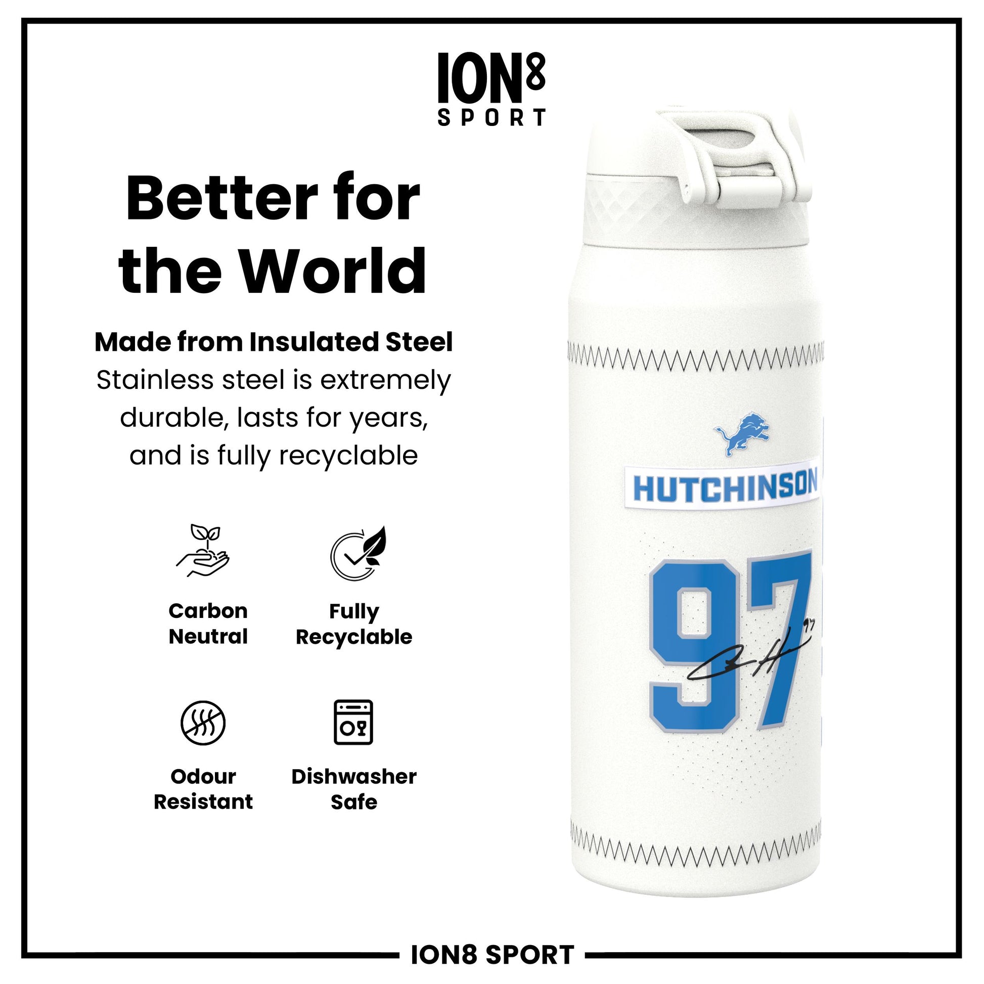 NFL x Ion8 Sports, Insulated Bottle, GameDay Series, Hutchinson Lions, 750ml (24oz)