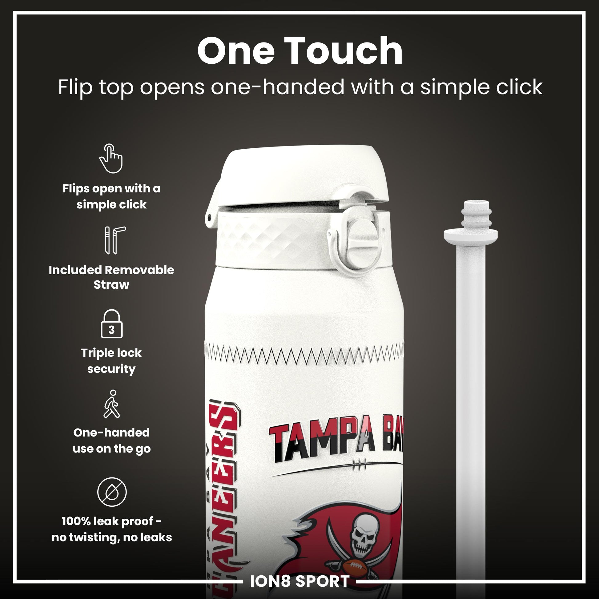 NFL x Ion8 Sports, Insulated Bottle, GameDay Series, Mayfield Buccaneers, 750ml (24oz)