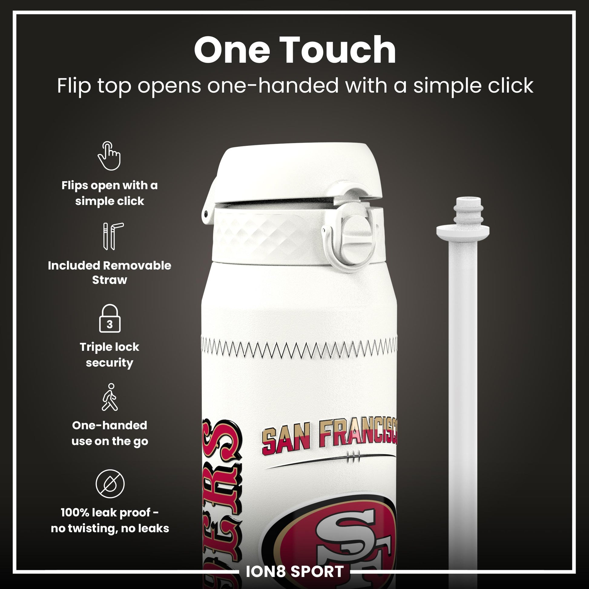 NFL x Ion8 Sports, Insulated Bottle, GameDay Series, Purdy 49ers, 750ml (24oz)