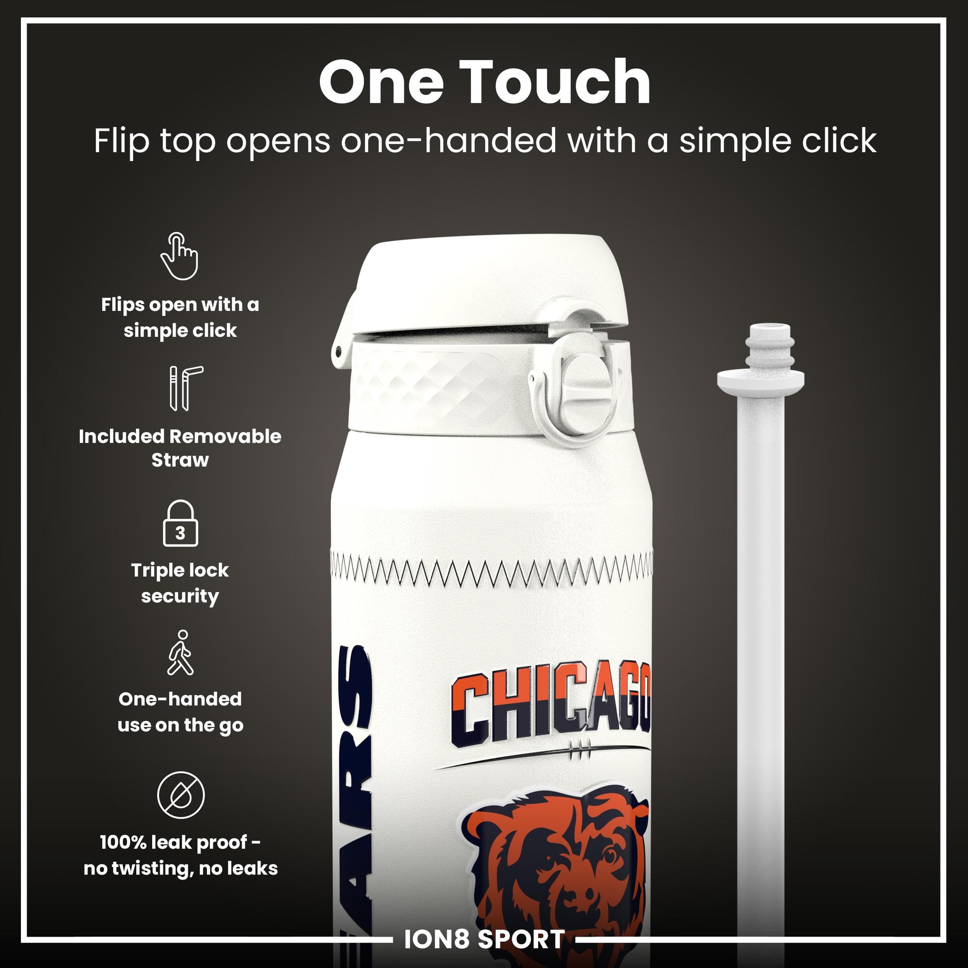 NFL x Ion8 Sports, Insulated Bottle, GameDay Series, Williams Bears, 750ml (24oz)