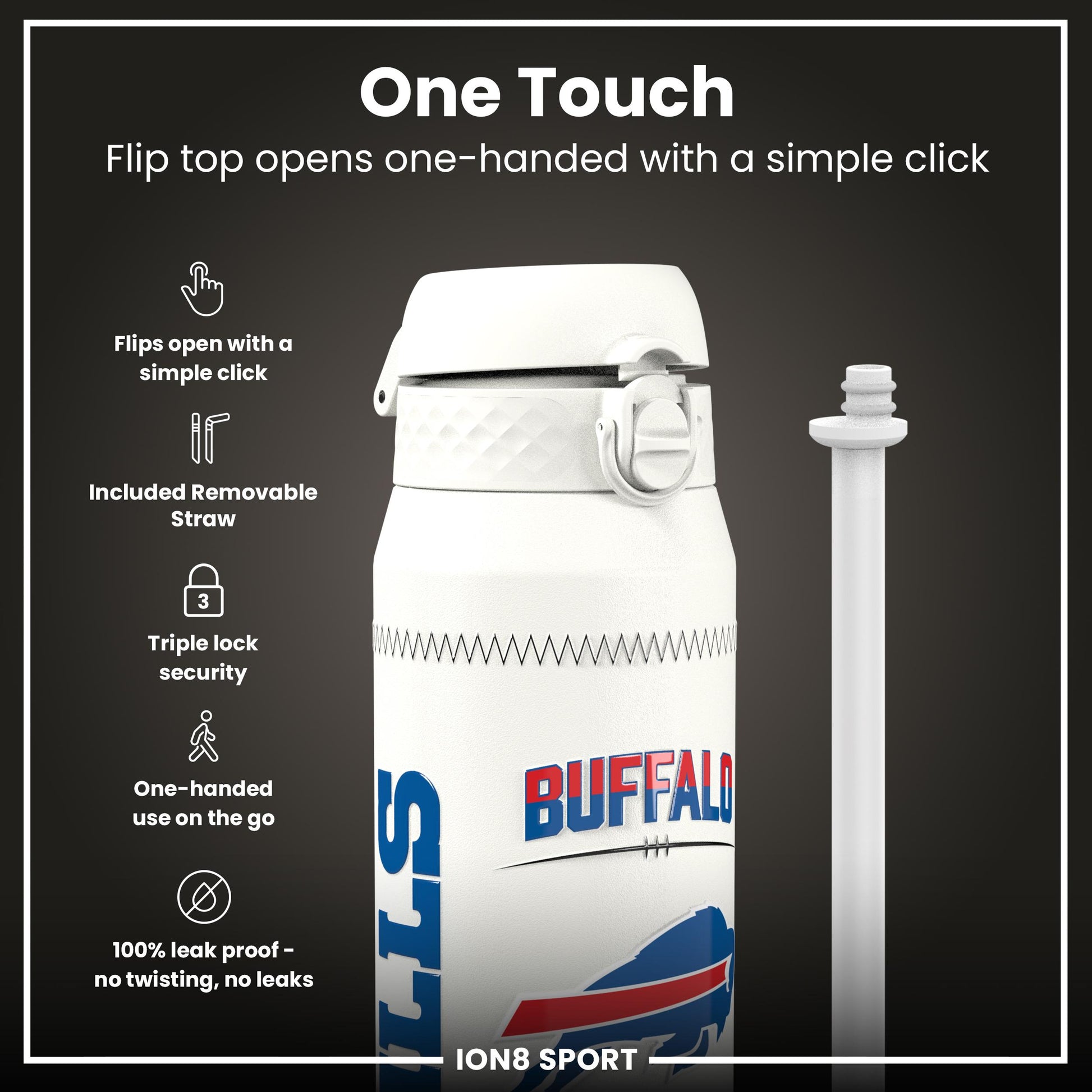 NFL x Ion8 Sports, Insulated Bottle, GameDay Series, Allen Bills, 750ml (24oz)