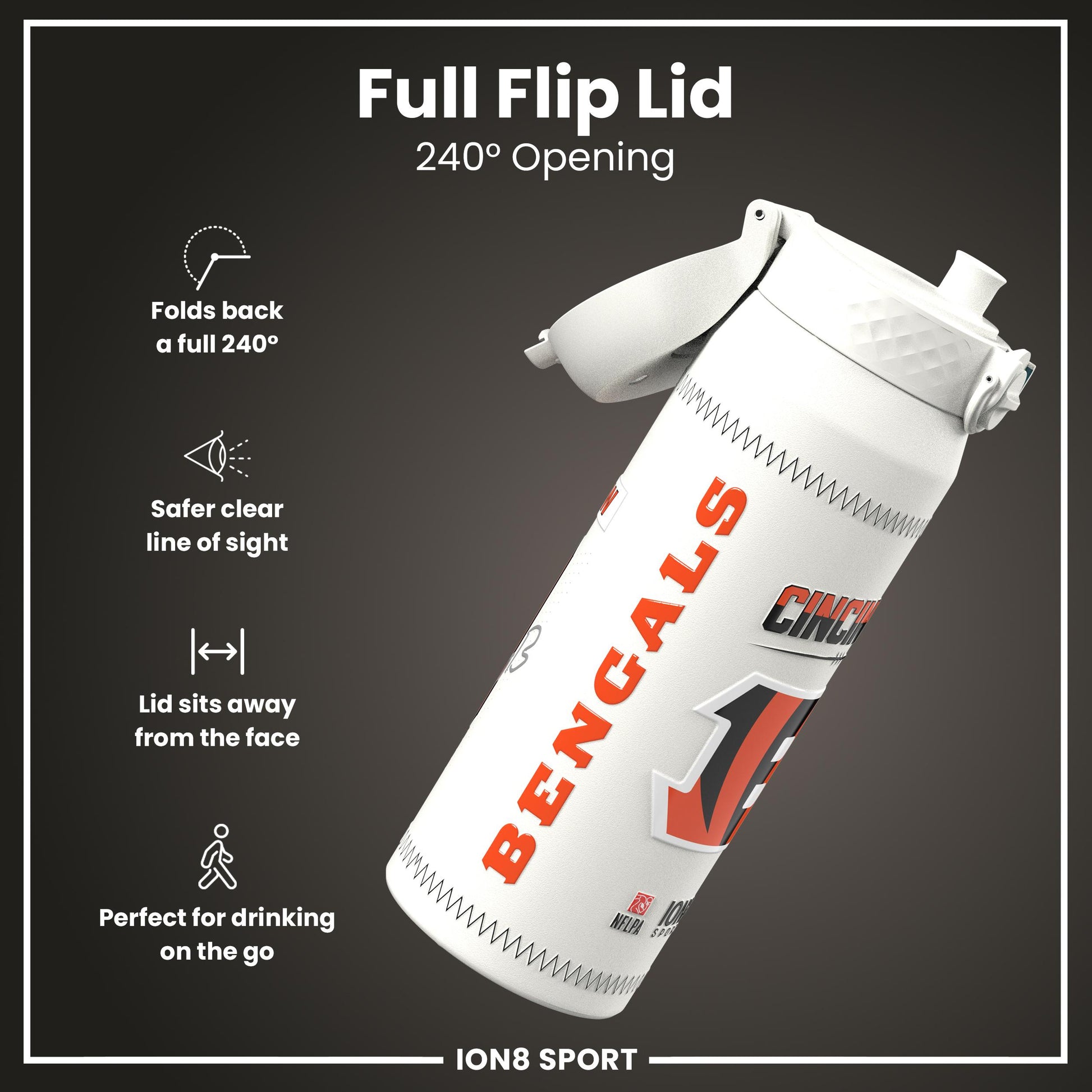 NFL x Ion8 Sports, Insulated Bottle, GameDay Series, Burrow Bengals, 750ml (24oz)
