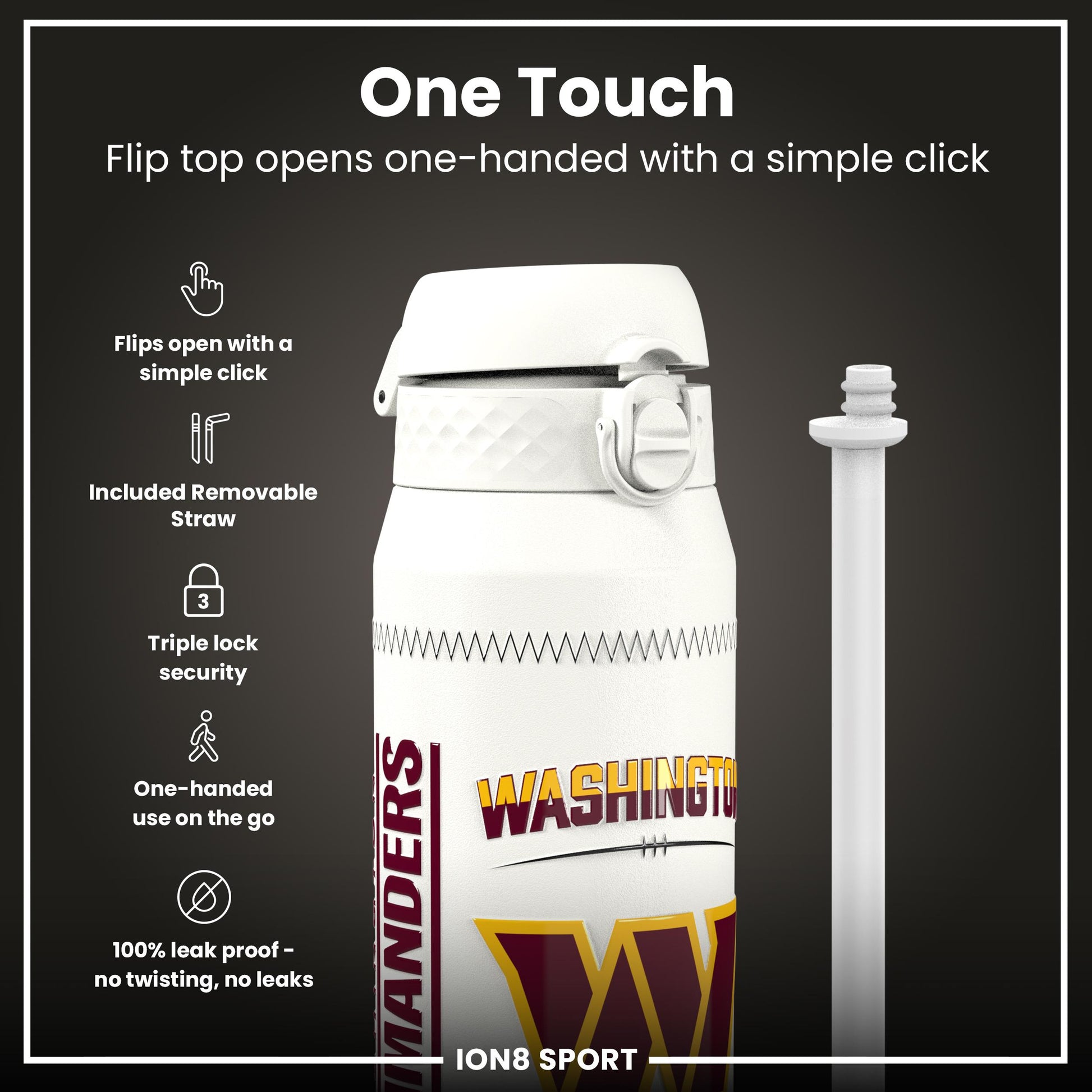 NFL x Ion8 Sports, Insulated Bottle, GameDay Series, Daniels Commanders, 750ml (24oz)