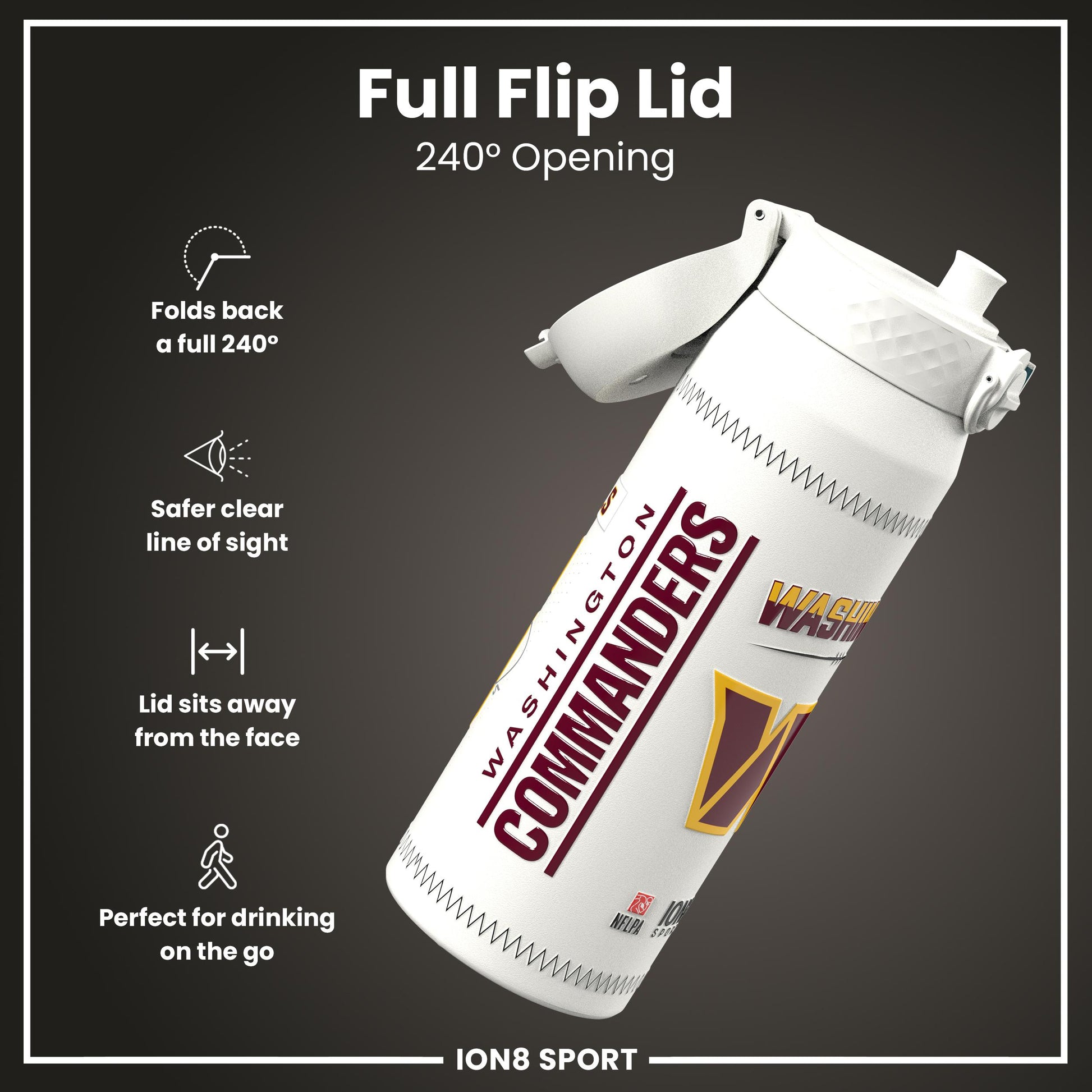 NFL x Ion8 Sports, Insulated Bottle, GameDay Series, Daniels Commanders, 750ml (24oz)