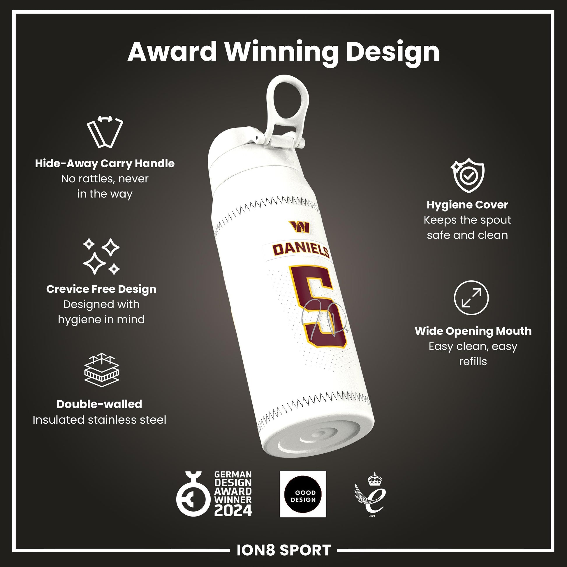 NFL x Ion8 Sports, Insulated Bottle, GameDay Series, Daniels Commanders, 750ml (24oz)