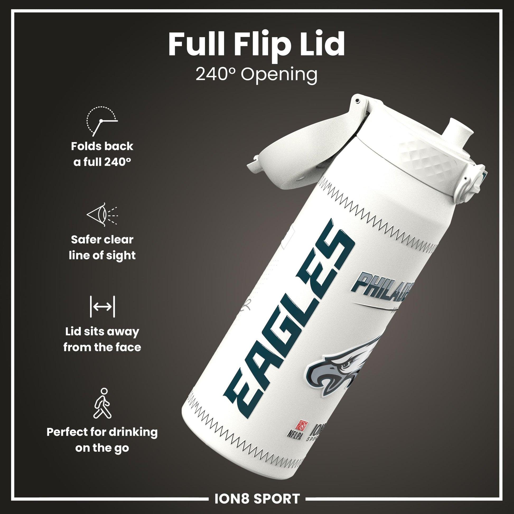 NFL x Ion8 Sports, Insulated Bottle, GameDay Series, Hurts Eagles, 750ml (24oz)