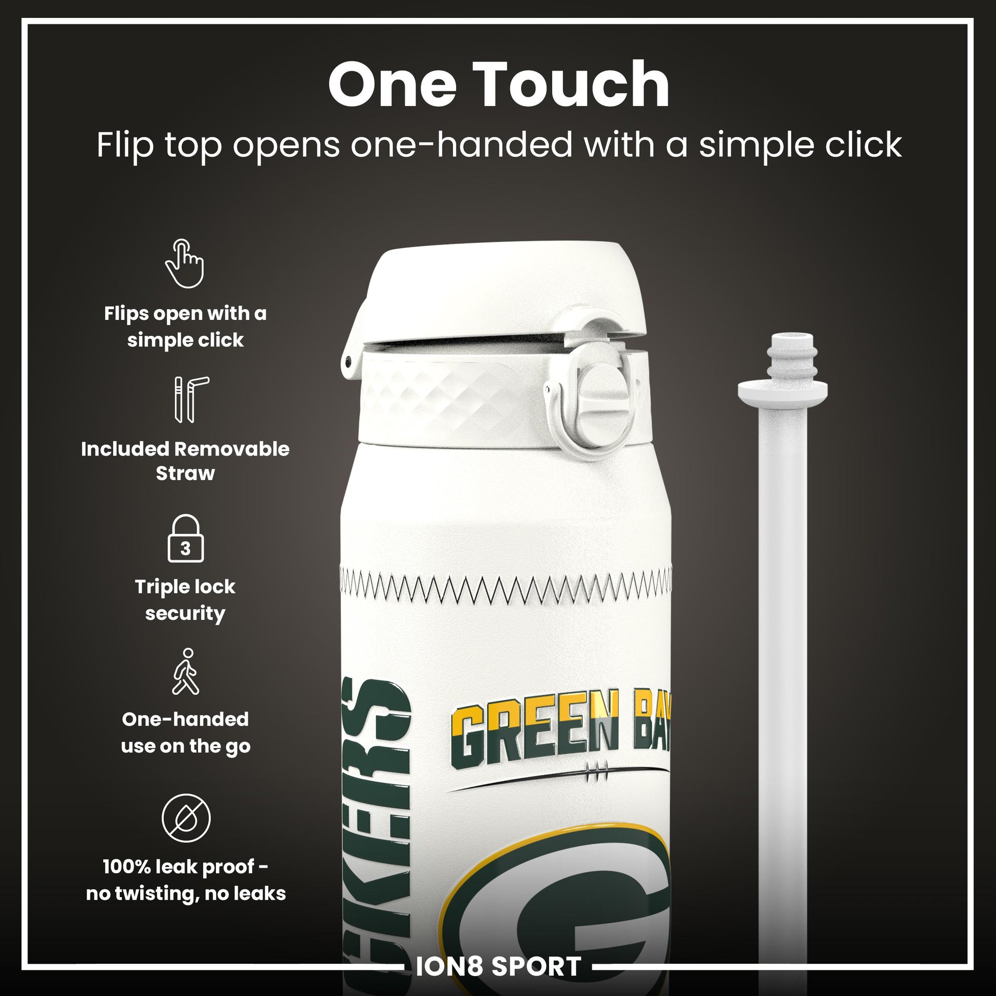 NFL x Ion8 Sports, Insulated Bottle, GameDay Series, Love Packers, 750ml (24oz)