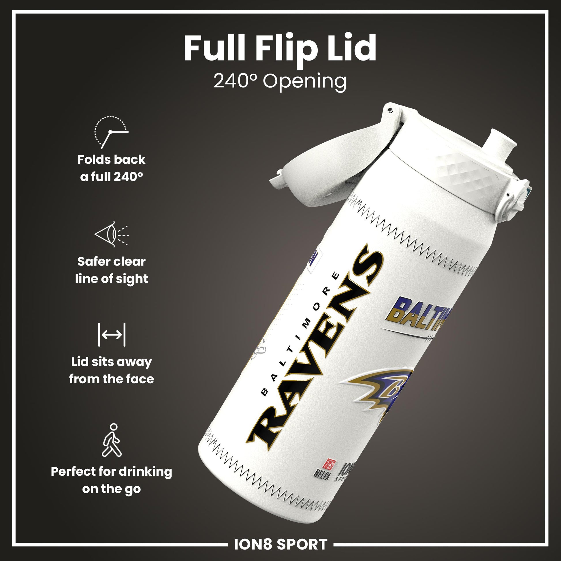 NFL x Ion8 Sports, Insulated Bottle, GameDay Series, Lamar Ravens, 750ml (24oz)