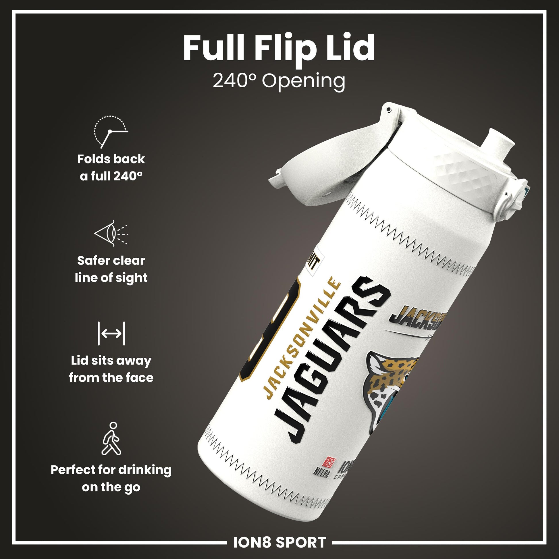 NFL x Ion8 Sports, Insulated Bottle, GameDay Series, Zammit Jaguars, 750ml (24oz)