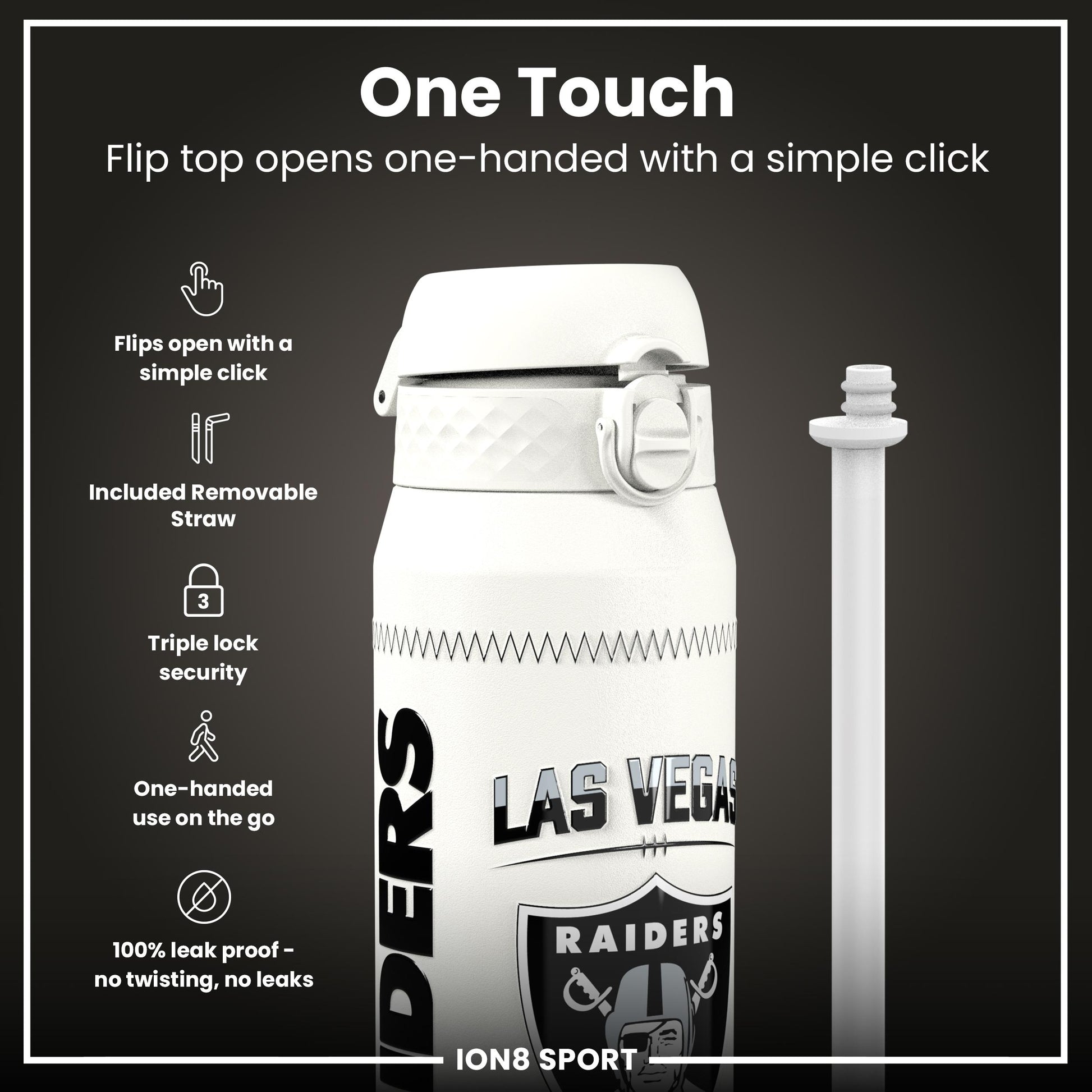 NFL x Ion8 Sports, Insulated Bottle, GameDay Series, Crosby Raiders, 750ml (24oz)