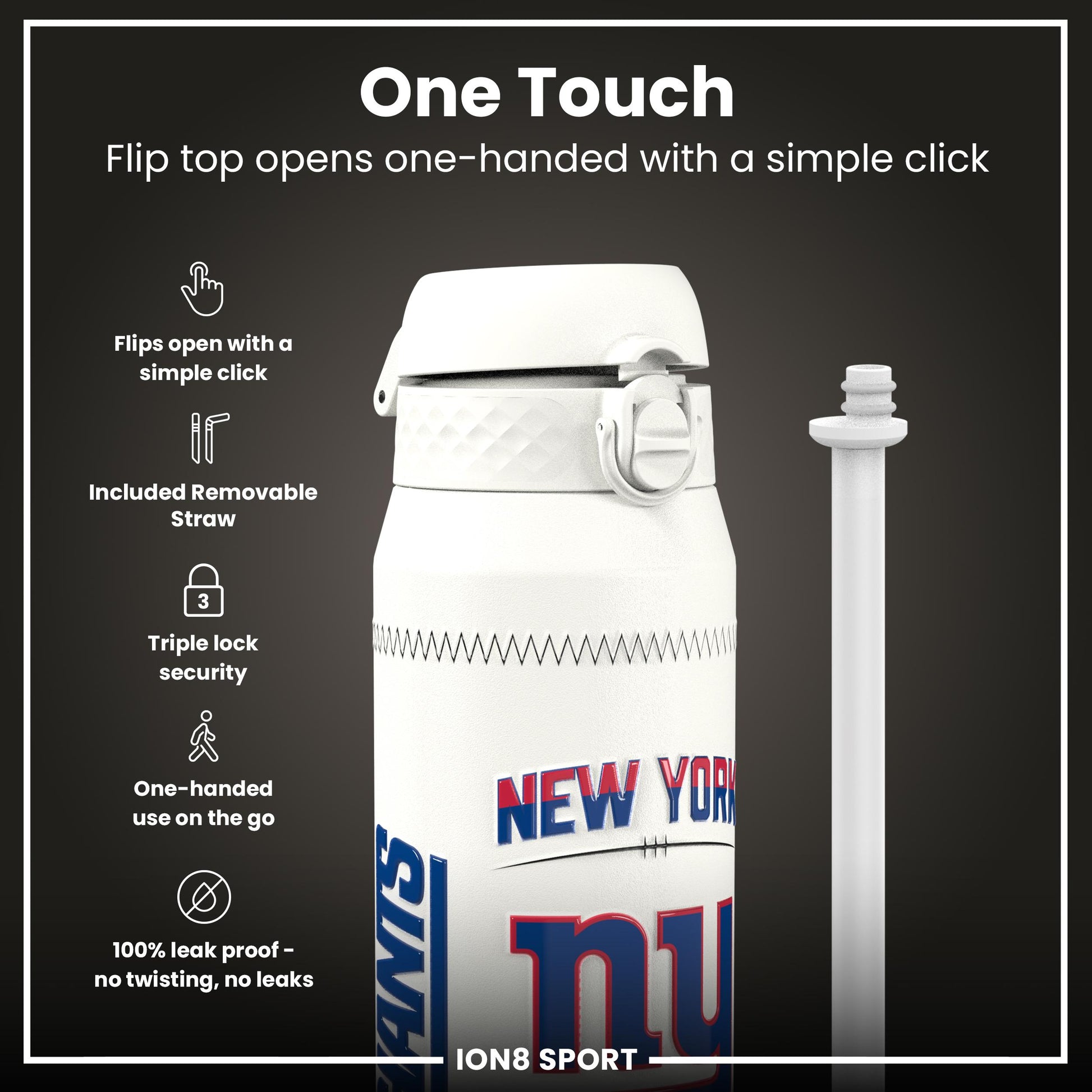 NFL x Ion8 Sports, Insulated Bottle, GameDay Series, Nabers Giants, 750ml (24oz)