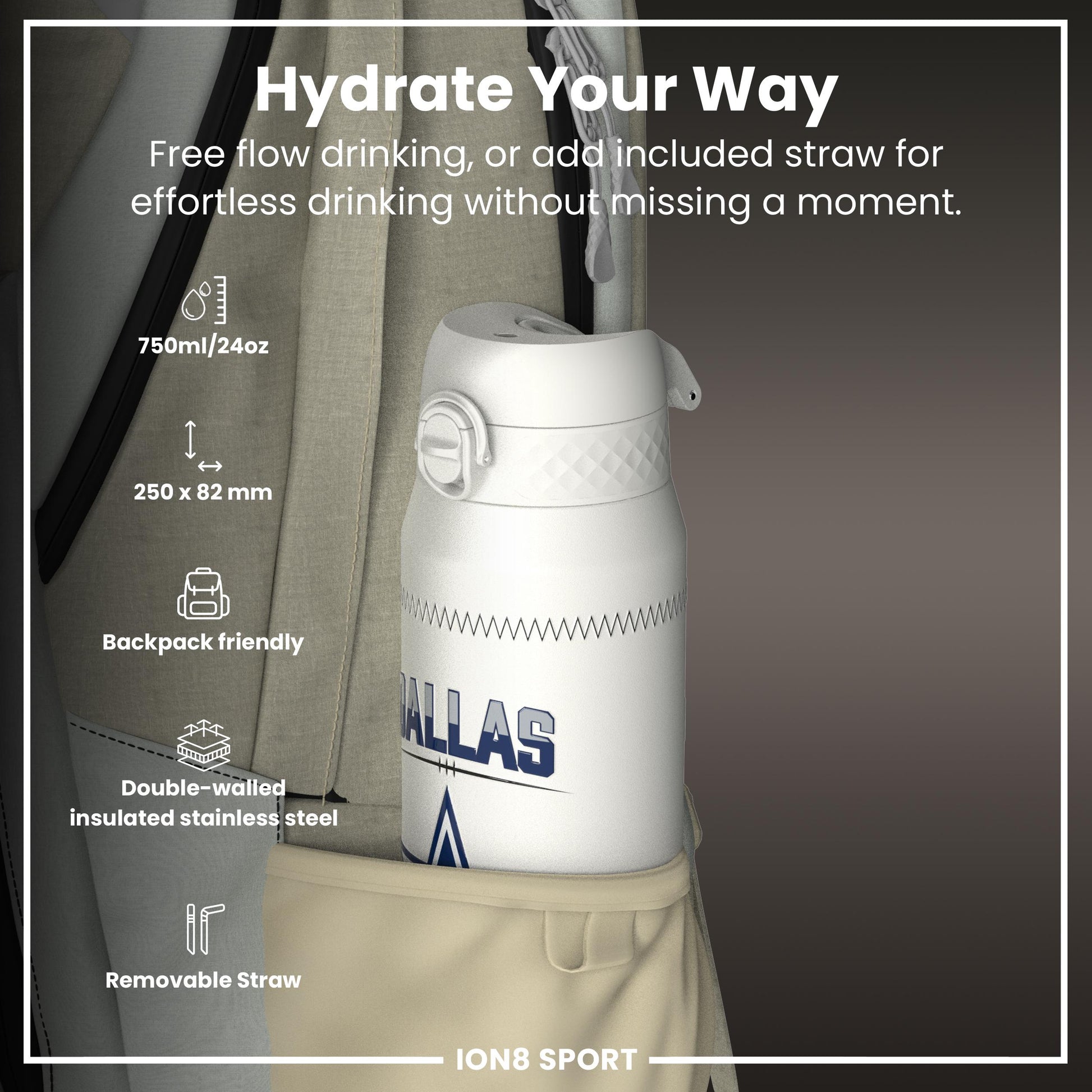 NFL x Ion8 Sports, Insulated Bottle, GameDay Series, Parsons Cowboys, 750ml (24oz)