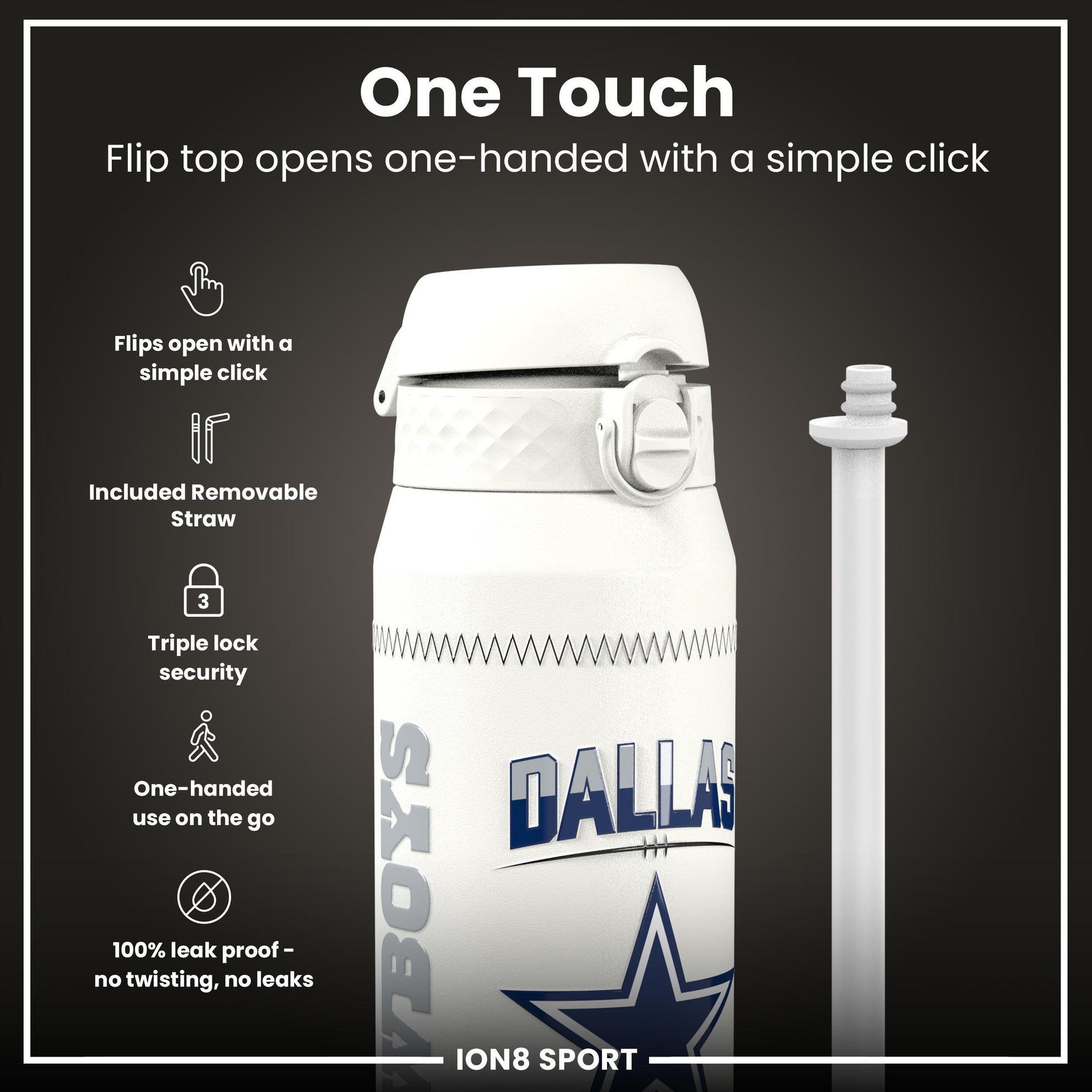 NFL x Ion8 Sports, Insulated Bottle, GameDay Series, Parsons Cowboys, 750ml (24oz)