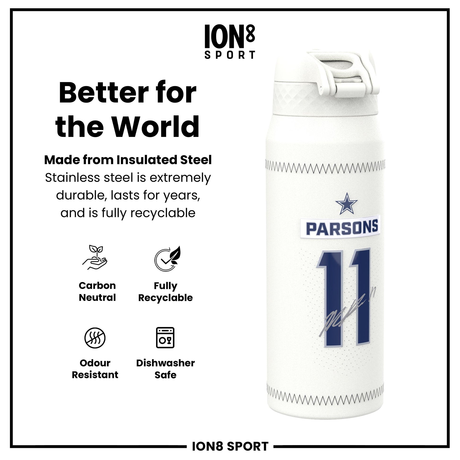 NFL x Ion8 Sports, Insulated Bottle, GameDay Series, Parsons Cowboys, 750ml (24oz)