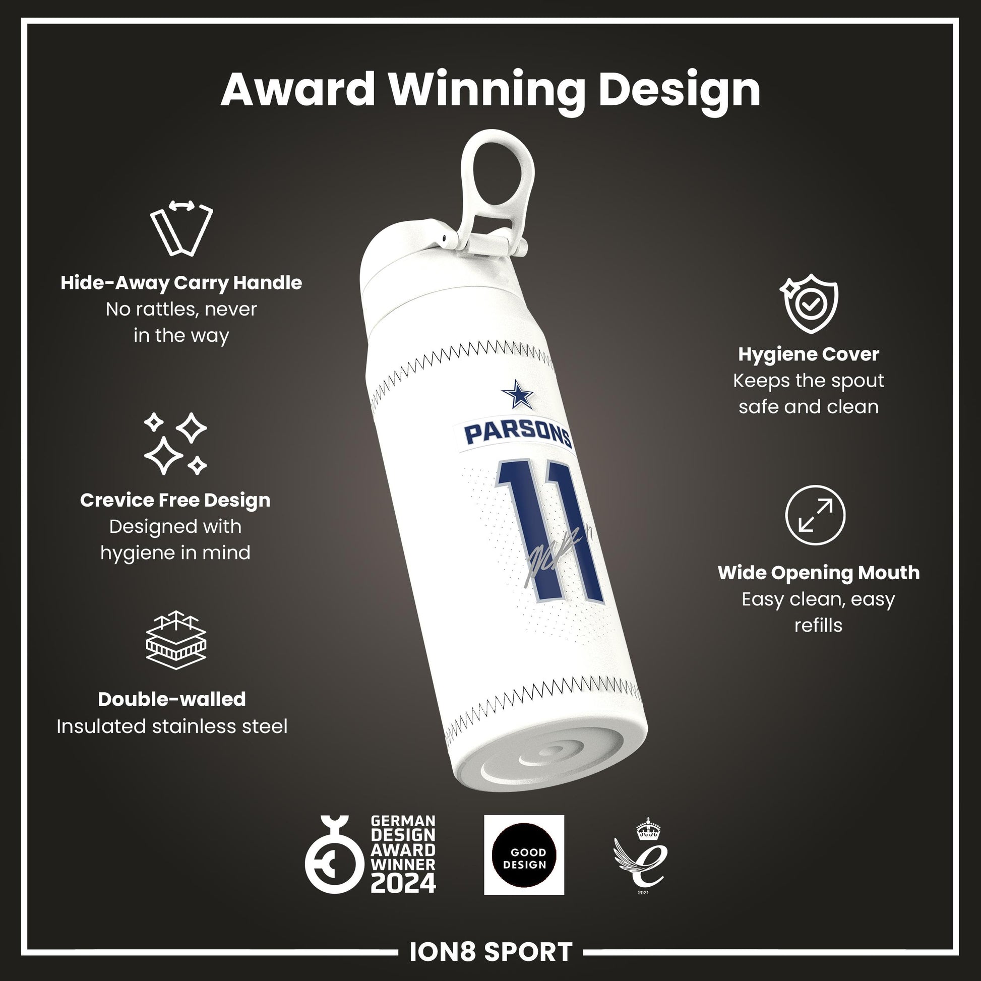 NFL x Ion8 Sports, Insulated Bottle, GameDay Series, Parsons Cowboys, 750ml (24oz)