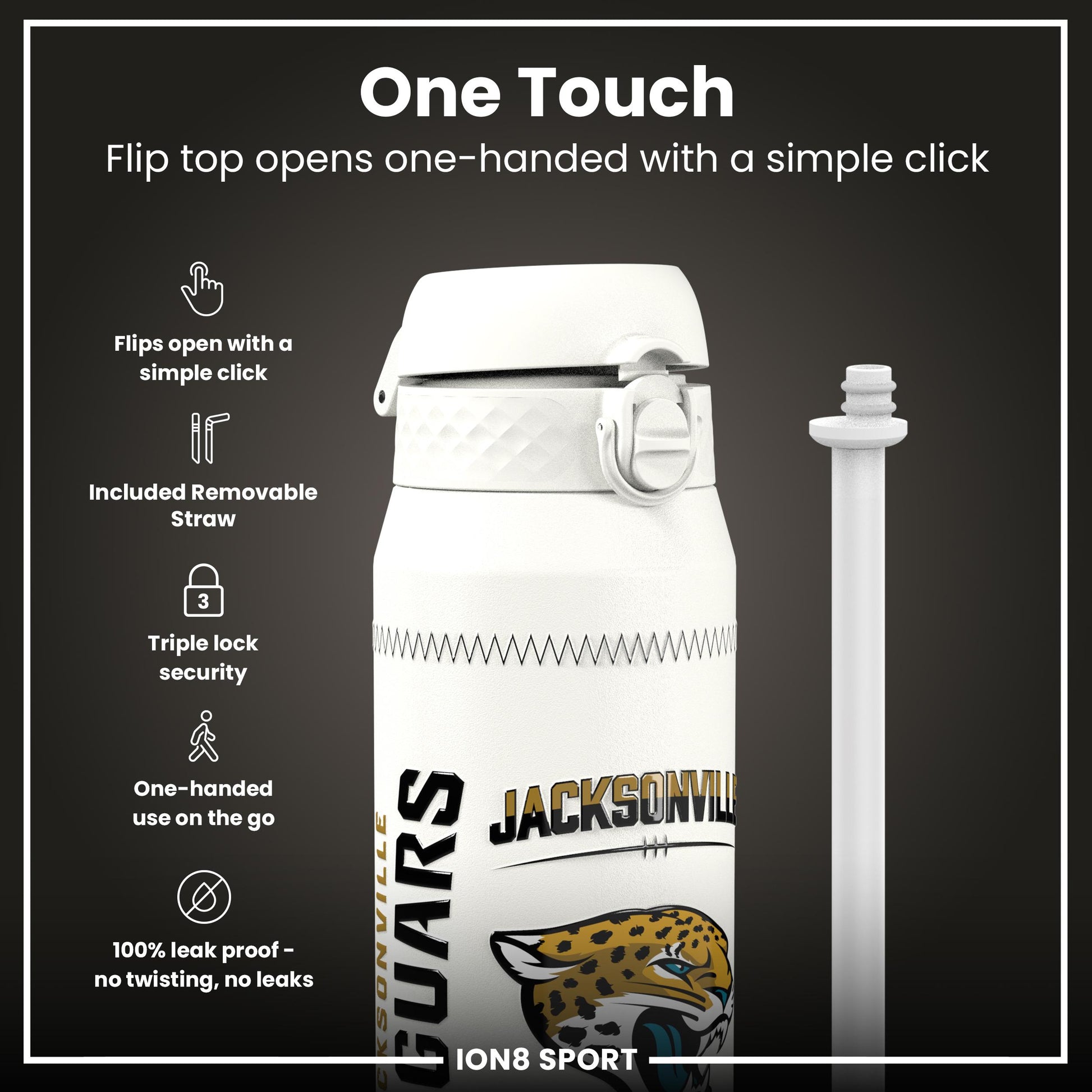 NFL x Ion8 Sports, Insulated Bottle, GameDay Series, Hunter Jaguars, 750ml (24oz)