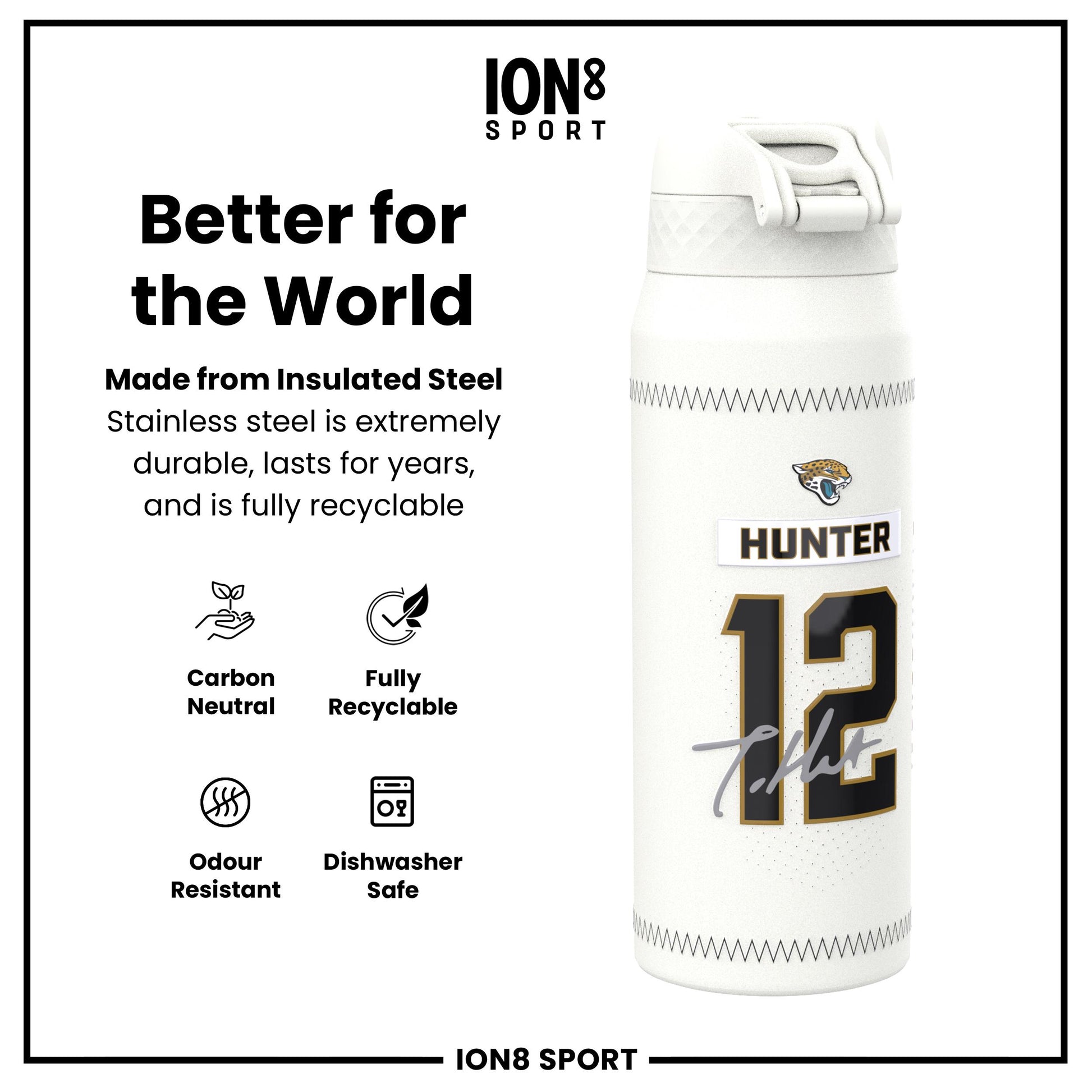 NFL x Ion8 Sports, Insulated Bottle, GameDay Series, Hunter Jaguars, 750ml (24oz)
