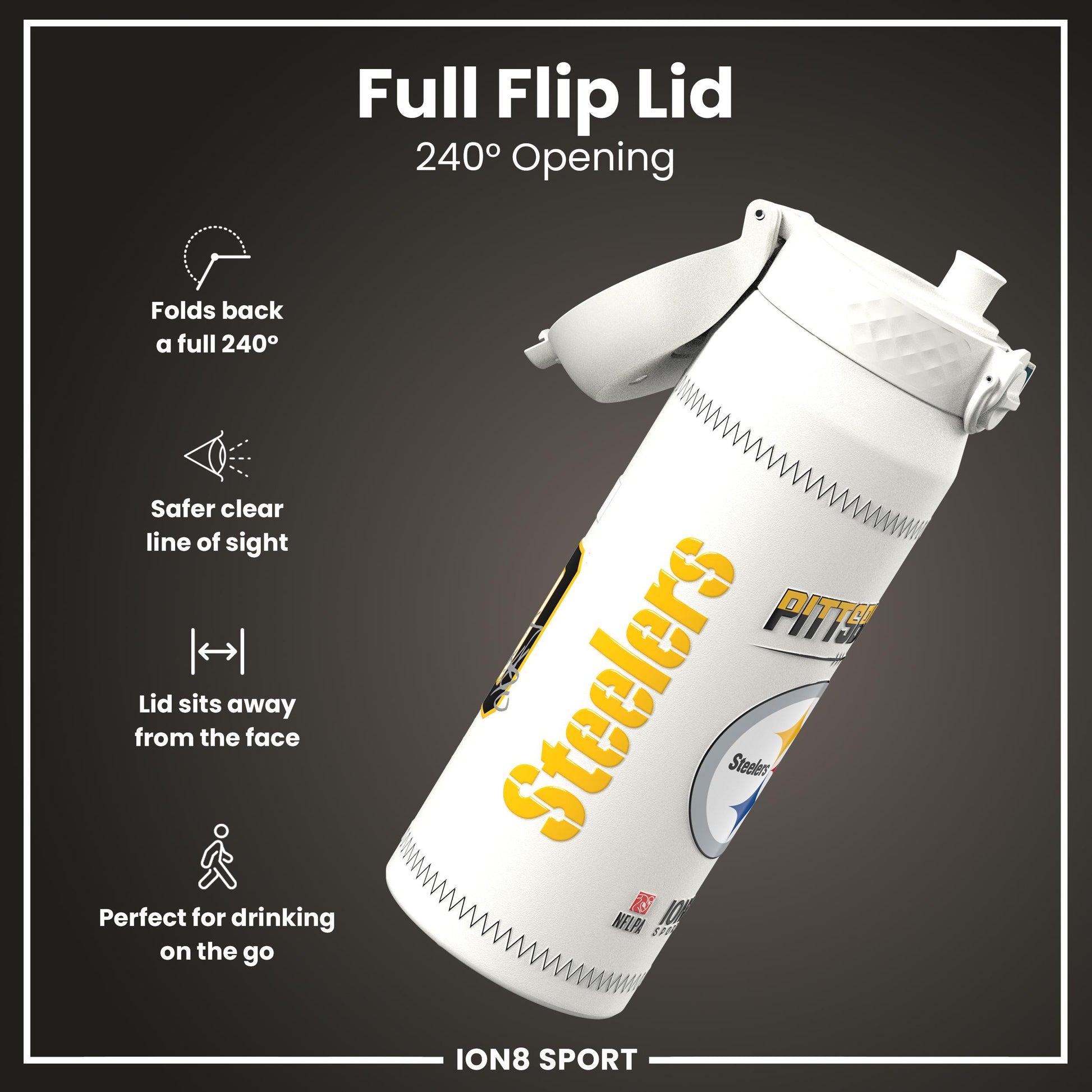 NFL x Ion8 Sports, Insulated Bottle, GameDay Series, Watt Steelers, 750ml (24oz)