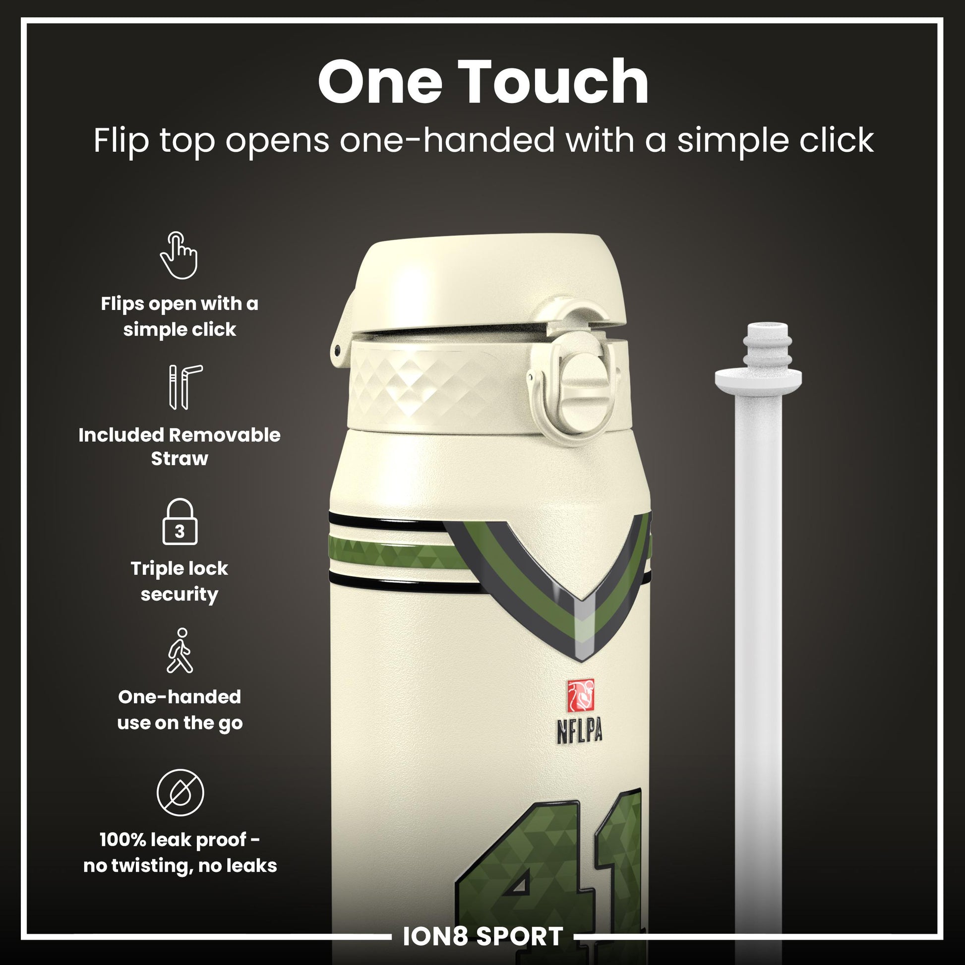 NFL x Ion8 Sports, Insulated Bottle, Icon Series, Alvin Kamara, 750ml (24oz)