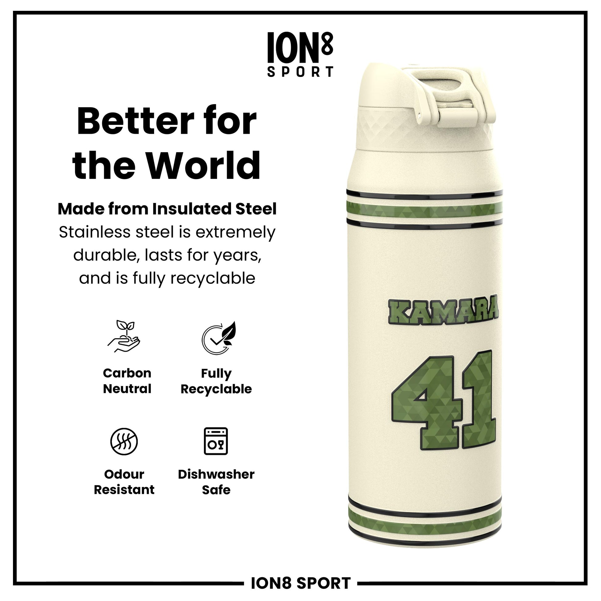 NFL x Ion8 Sports, Insulated Bottle, Icon Series, Alvin Kamara, 750ml (24oz)